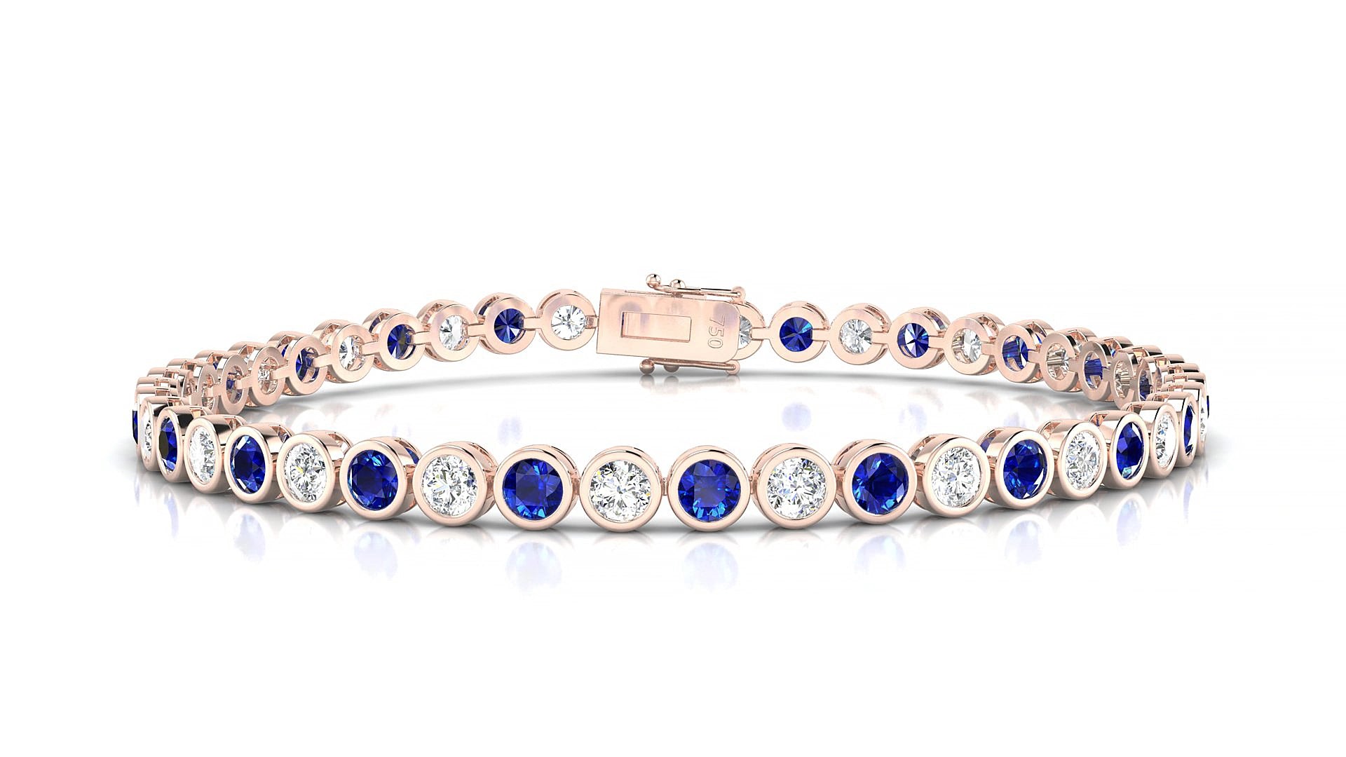 Avila 1-1 | 18k Rose Gold 3 mm Round Natural Sapphire & Diamond 15 cm Tennis Bracelet