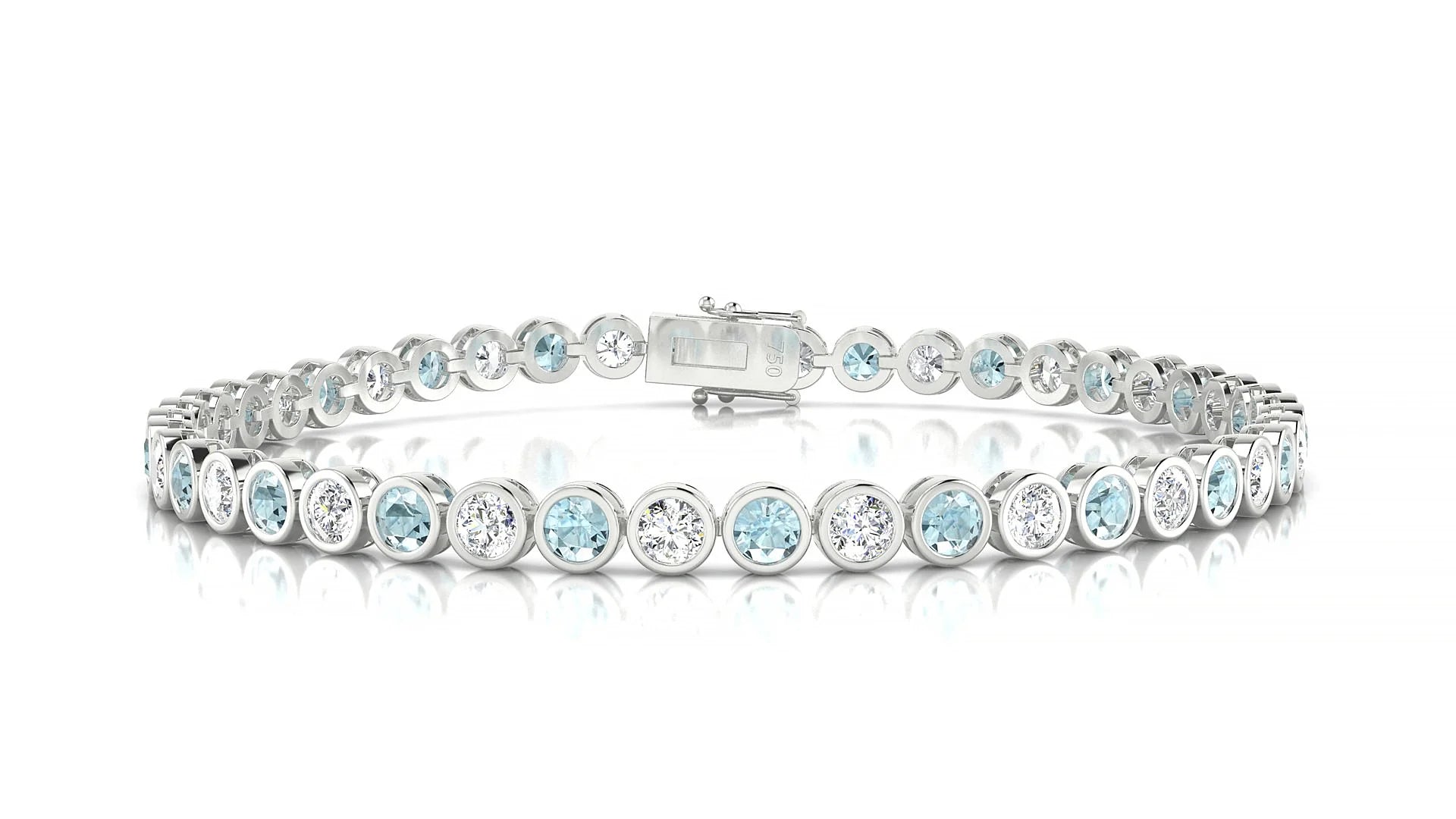 Avila 1-1 | 18k White Gold 3 mm Round Natural Aquamarine & Diamond Tennis Bracelet