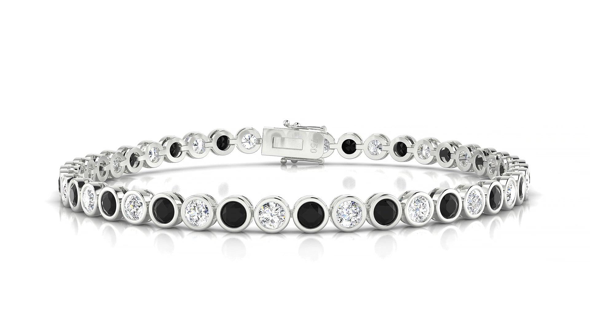 Avila 1-1 | 18k White Gold 3 mm Round Natural Black Diamond & Diamond 19 cm Tennis Bracelet