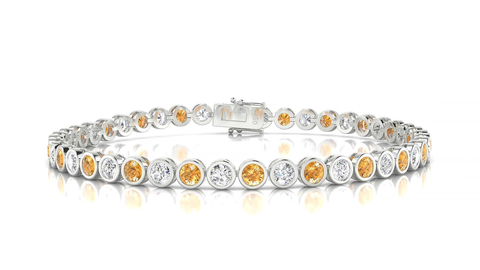 Avila 1-1 | 18k White Gold 3 mm Round Natural Citrine & Diamond 19 cm Tennis Bracelet