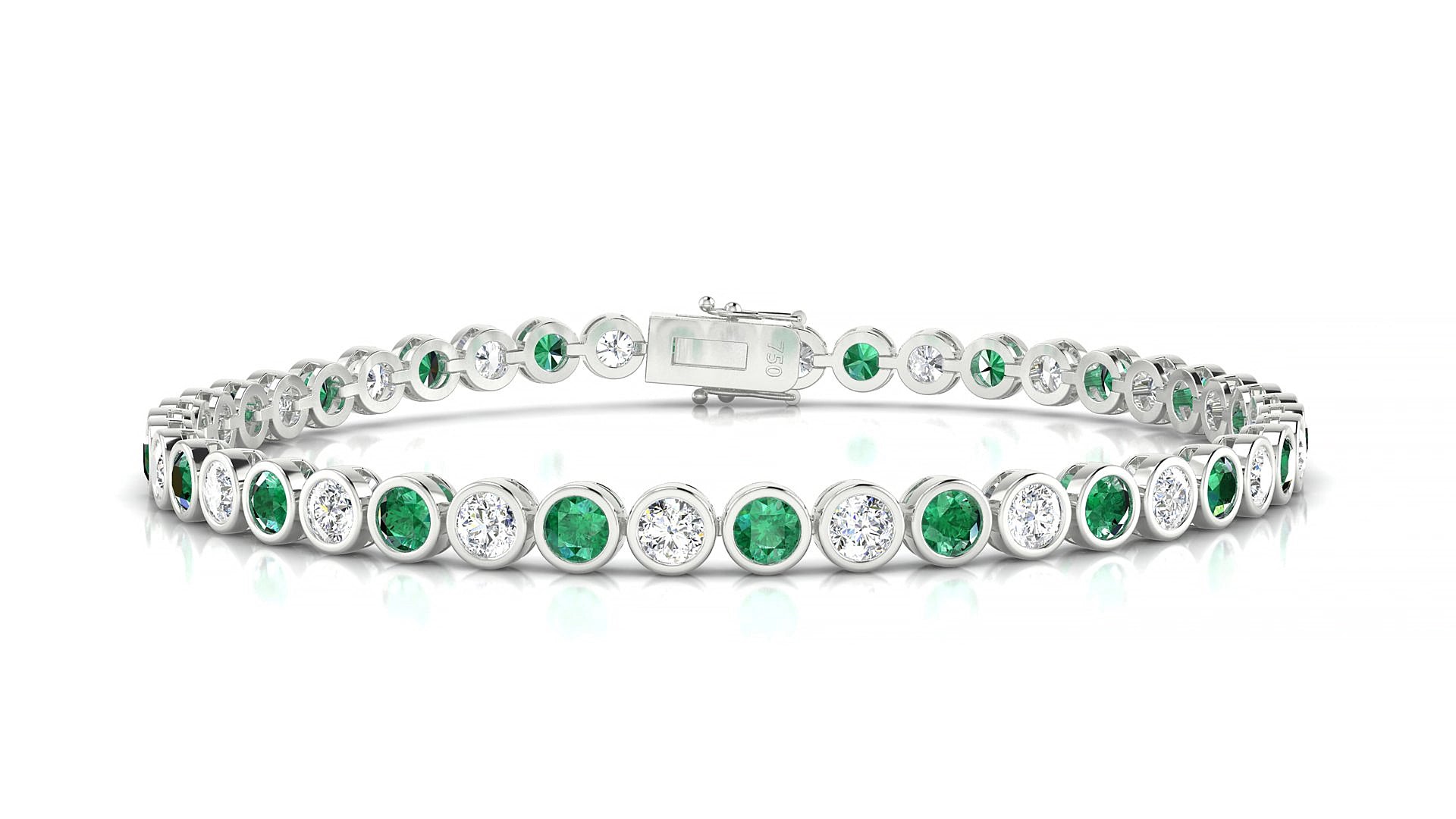 Avila 1-1 | 18k White Gold 3 mm Round Natural Emerald & Diamond 15 cm Tennis Bracelet