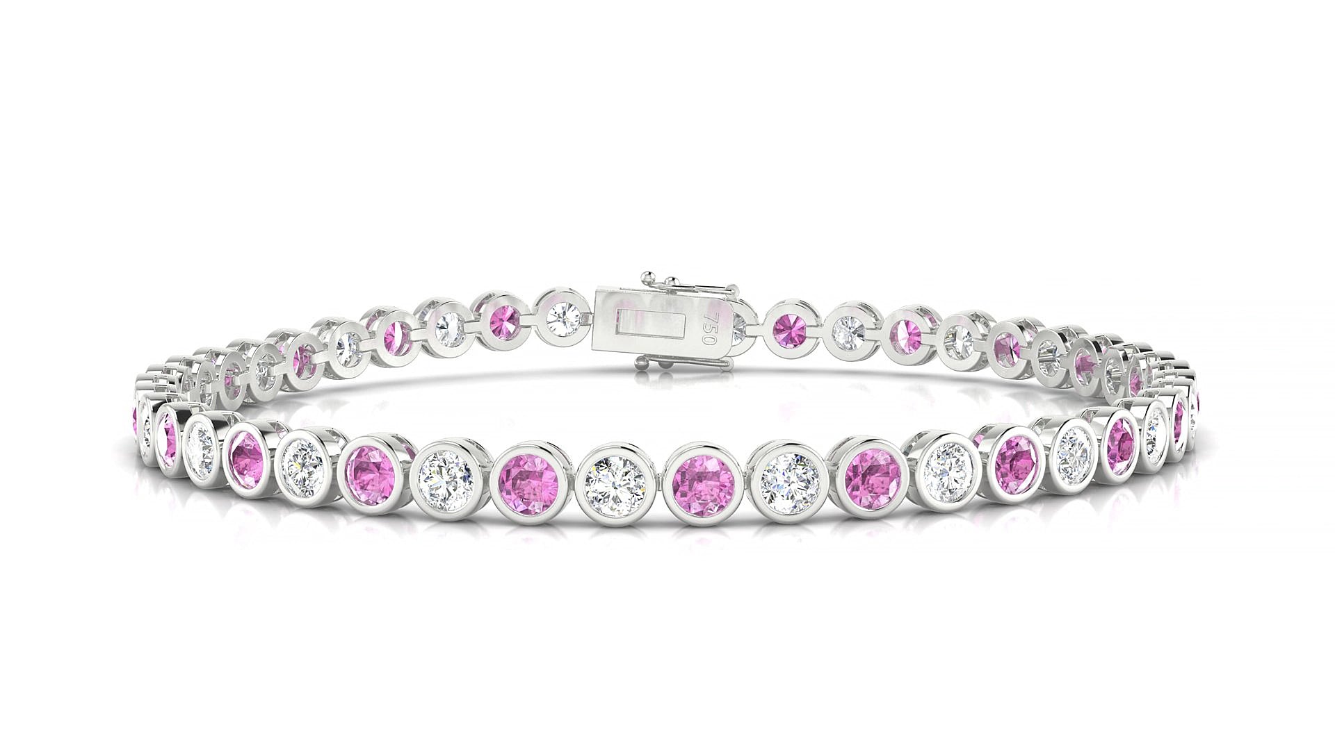 Avila 1-1 | 18k White Gold 3 mm Round Natural Pink Sapphire & Diamond 16 cm Tennis Bracelet