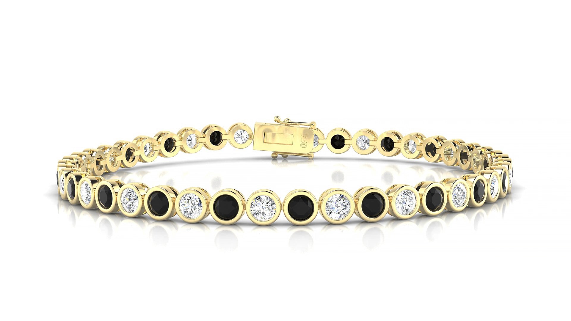 Avila 1-1 | 18k Yellow Gold 3 mm Round Natural Black Diamond & Diamond 19 cm Tennis Bracelet