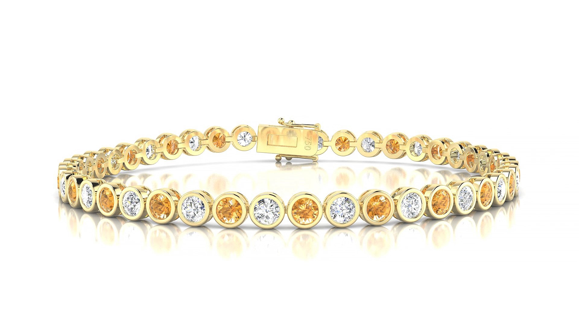 Avila 1-1 | 18k Yellow Gold 3 mm Round Natural Citrine & Diamond 18 cm Tennis Bracelet