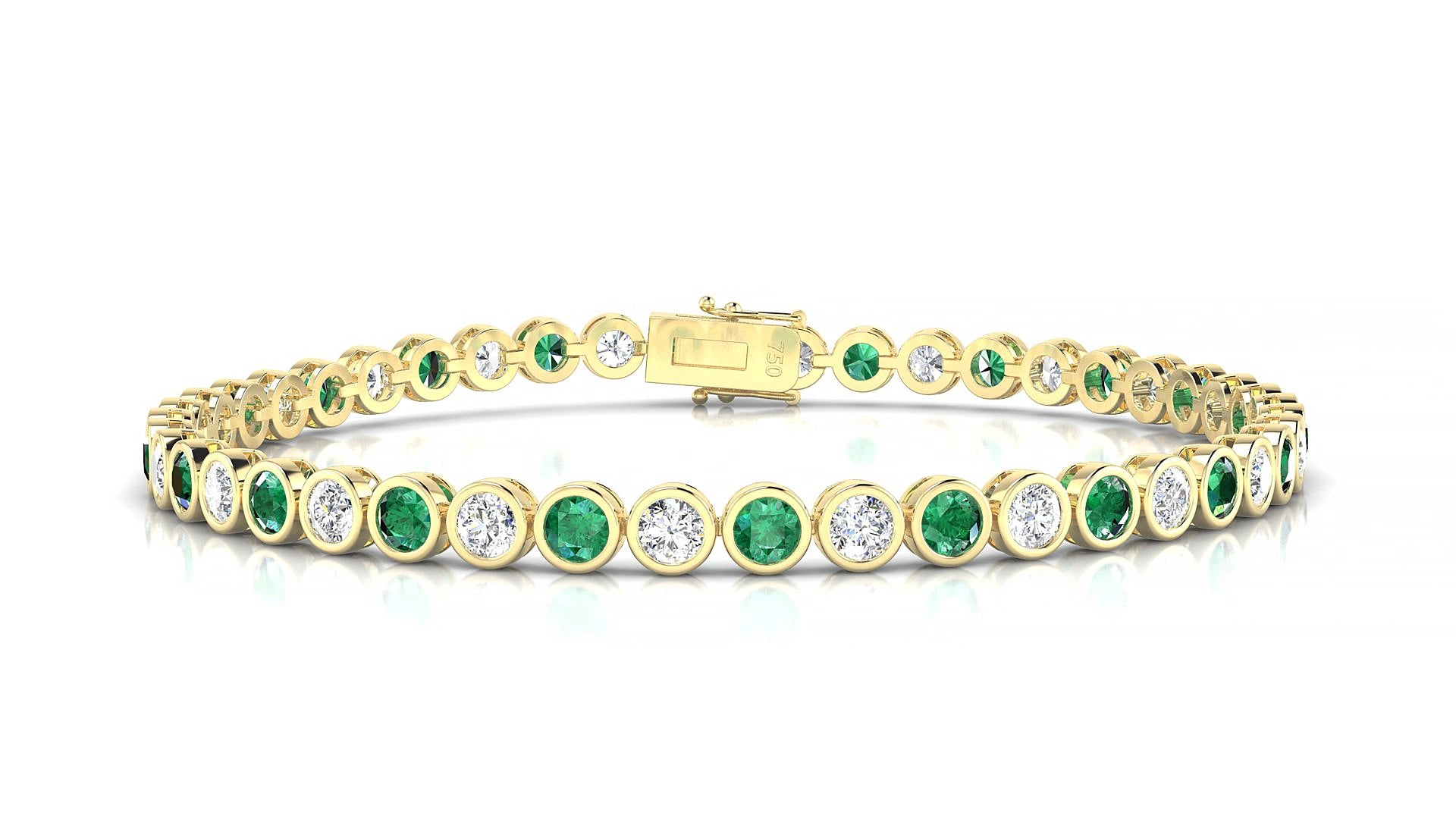 Avila 1-1 | 18k Yellow Gold 3 mm Round Natural Emerald & Diamond 15 cm Tennis Bracelet