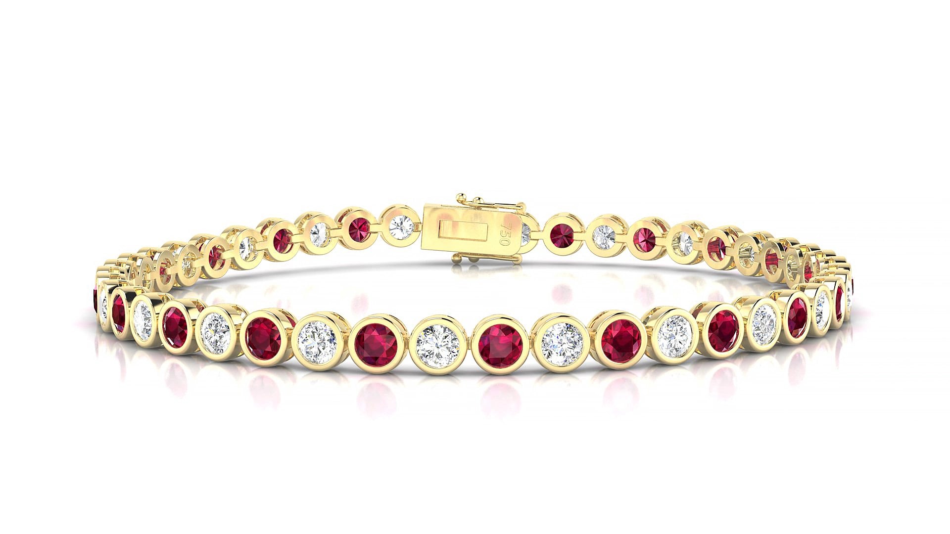 Avila 1-1 | 18k Yellow Gold 3 mm Round Natural Ruby & Diamond 15 cm Tennis Bracelet