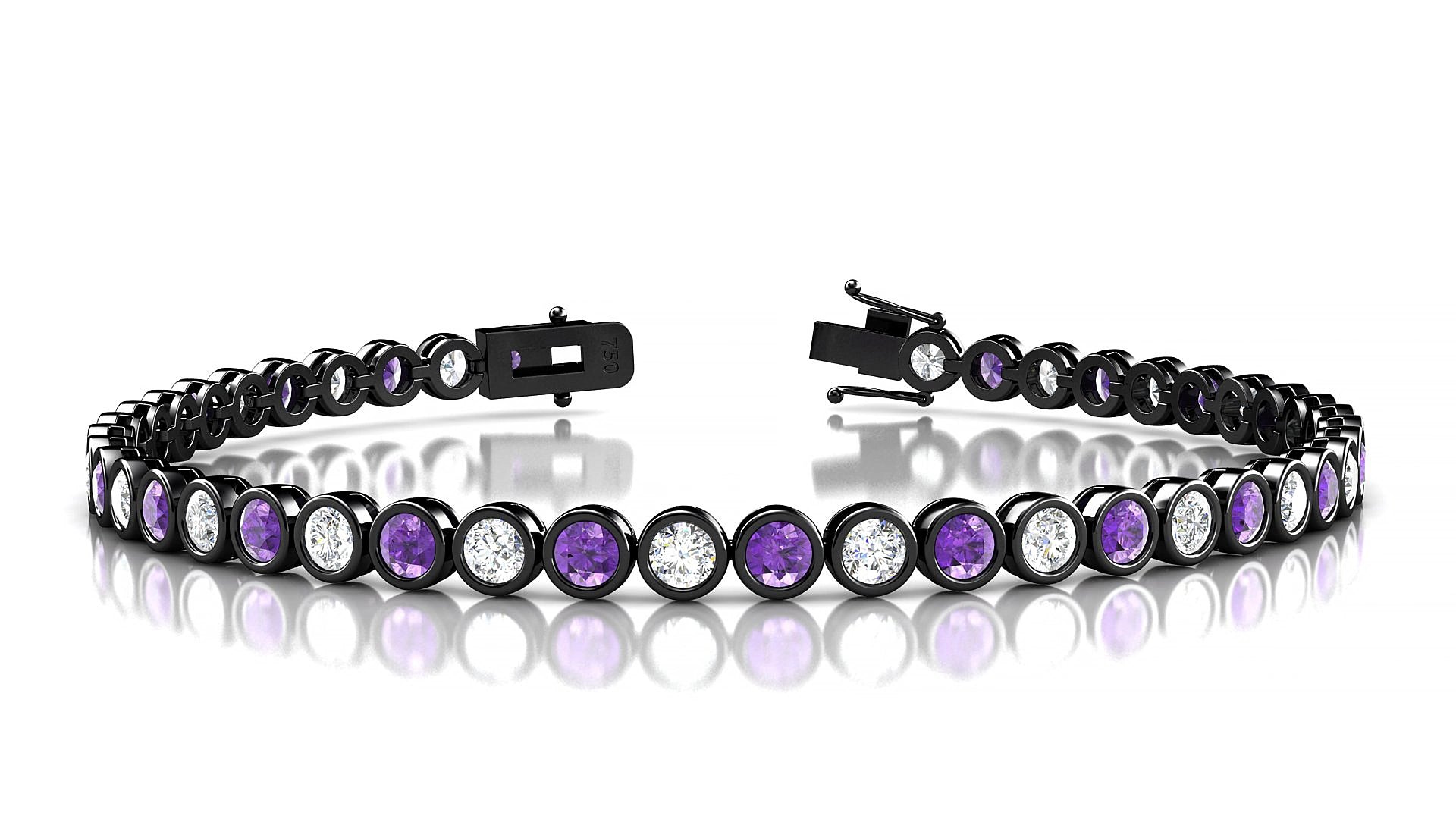 Avila 1-1 | 18k Black Gold 3 mm Round Natural Amethyst & Diamond 16 cm Tennis Bracelet