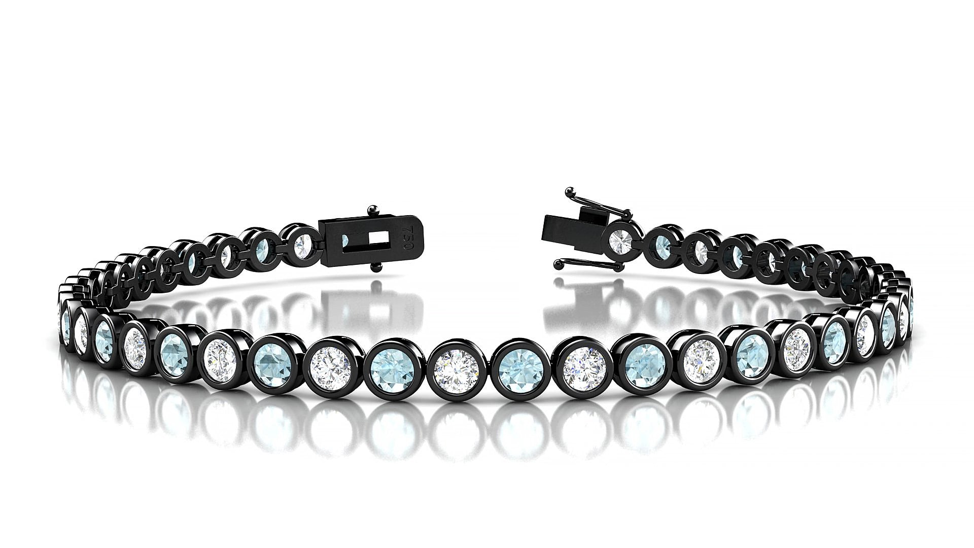 Avila 1-1 | 18k Black Gold 3 mm Round Natural Aquamarine & Diamond 18 cm Tennis Bracelet