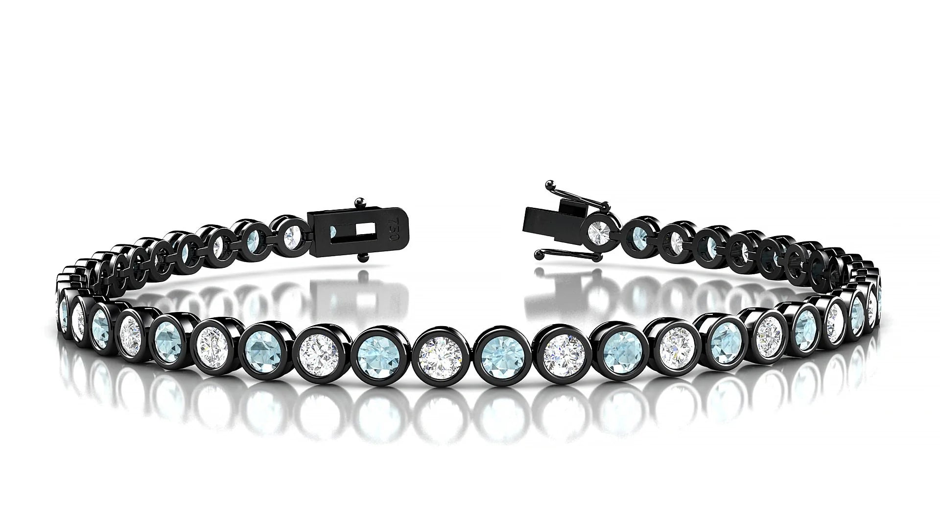 Avila 1-1 | 18k Black Gold 3 mm Round Natural Aquamarine & Diamond Tennis Bracelet