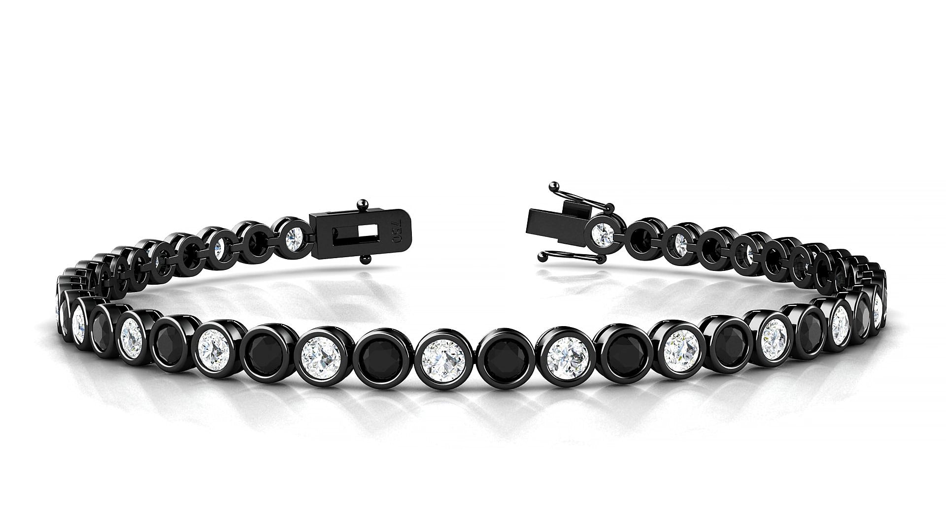 Avila 1-1 | 18k Black Gold 3 mm Round Natural Black Diamond & Diamond 15 cm Tennis Bracelet