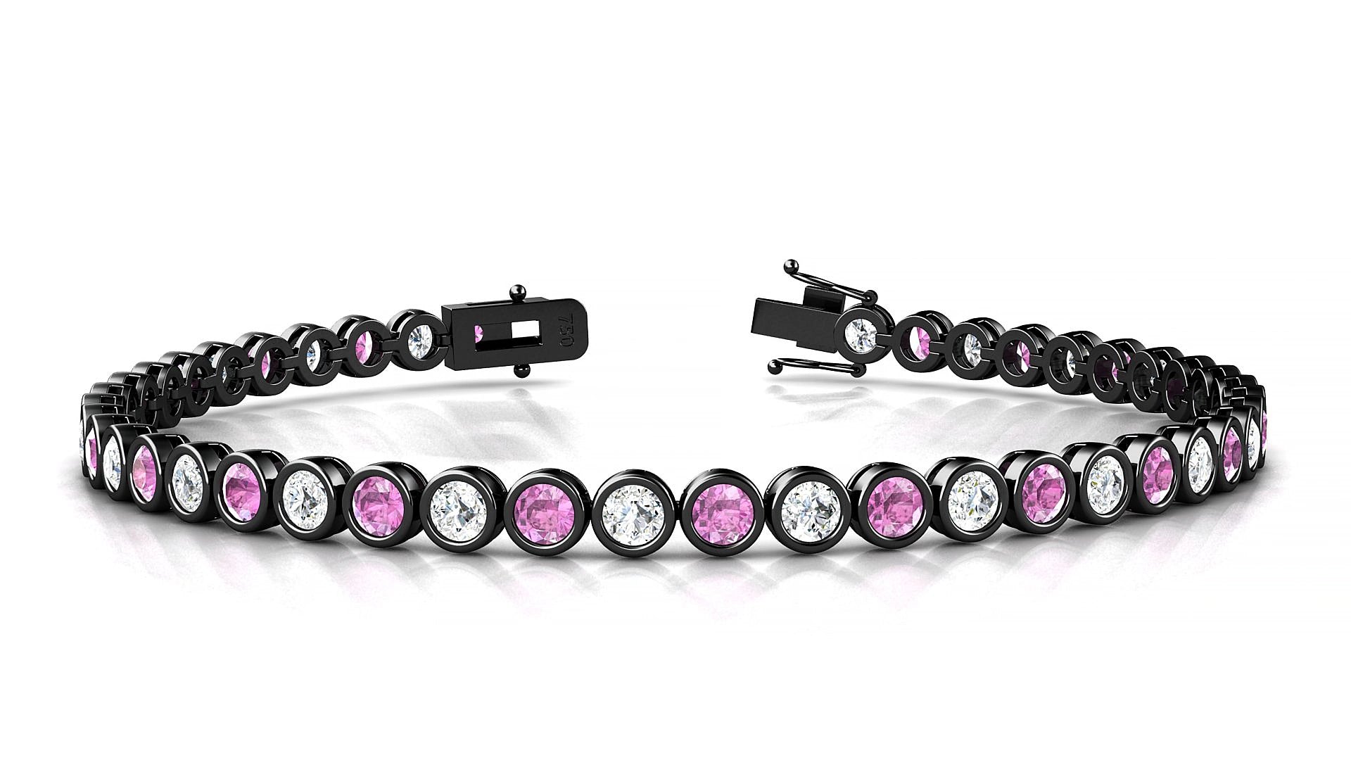 Avila 1-1 | 18k Black Gold 3 mm Round Natural Pink Sapphire & Diamond 17 cm Tennis Bracelet