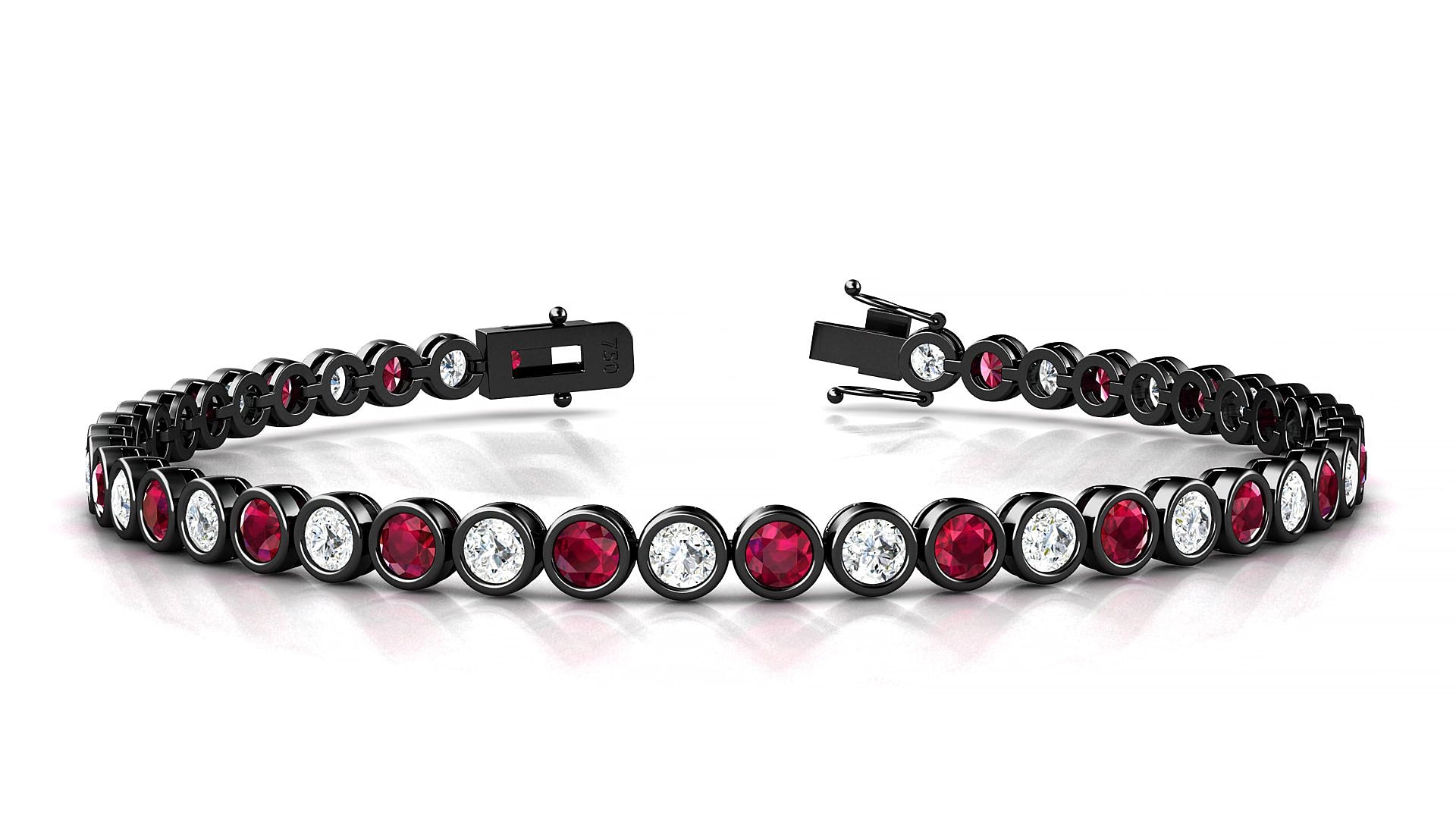Avila 1-1 | 18k Black Gold 3 mm Round Natural Ruby & Diamond 20 cm Tennis Bracelet