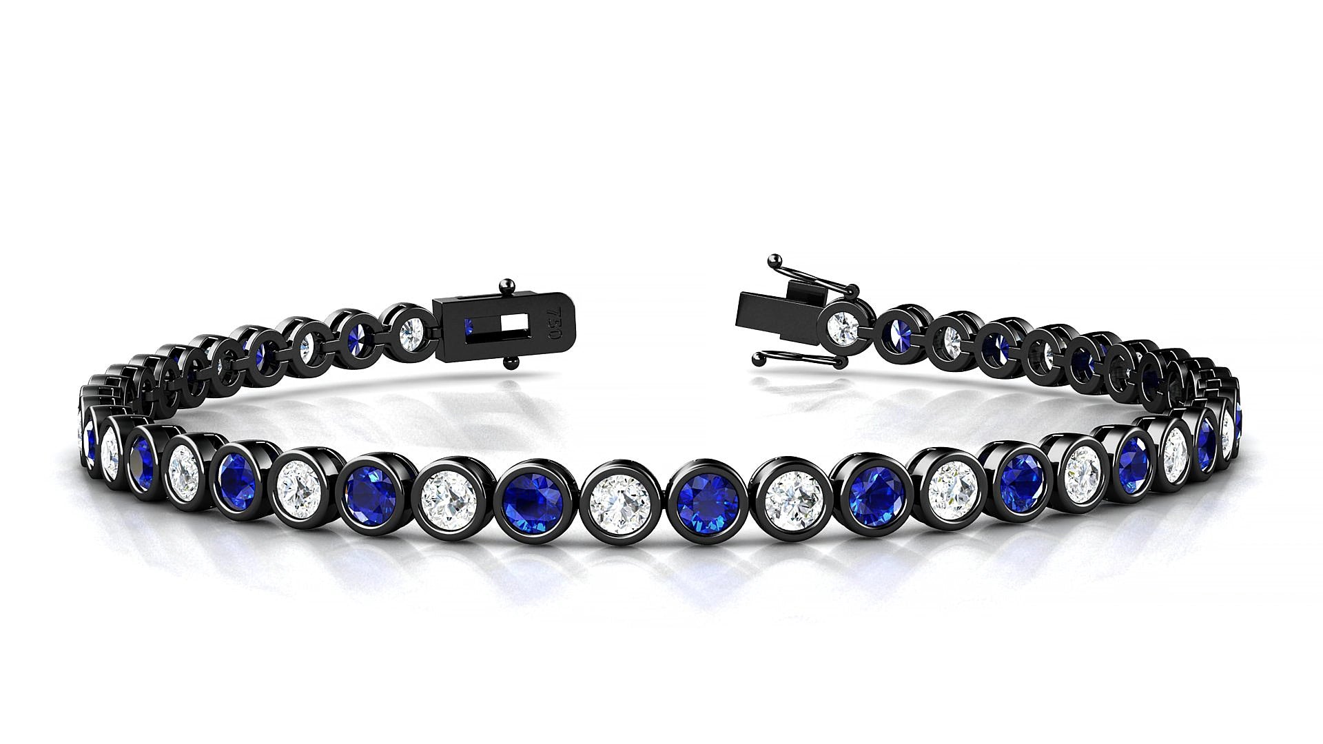 Avila 1-1 | 18k Black Gold 3 mm Round Natural Sapphire & Diamond 17 cm Tennis Bracelet