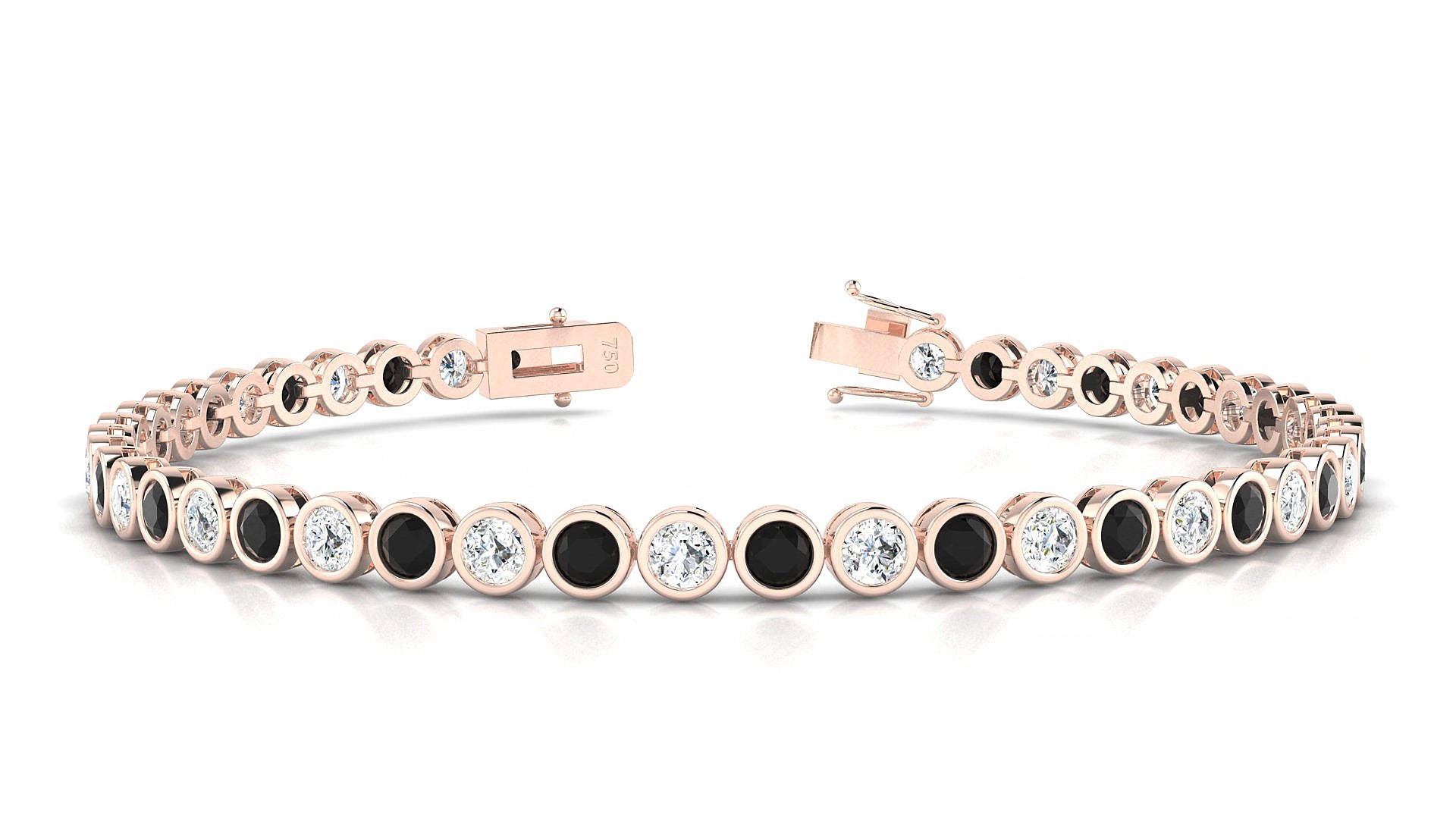 Avila 1-1 | 18k Rose Gold 3 mm Round Natural Black Diamond & Diamond 15 cm Tennis Bracelet