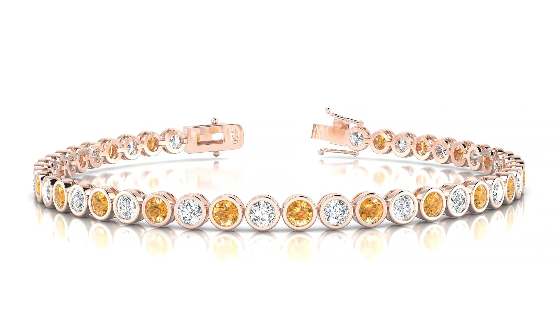 Avila 1-1 | 18k Rose Gold 3 mm Round Natural Citrine & Diamond 15 cm Tennis Bracelet