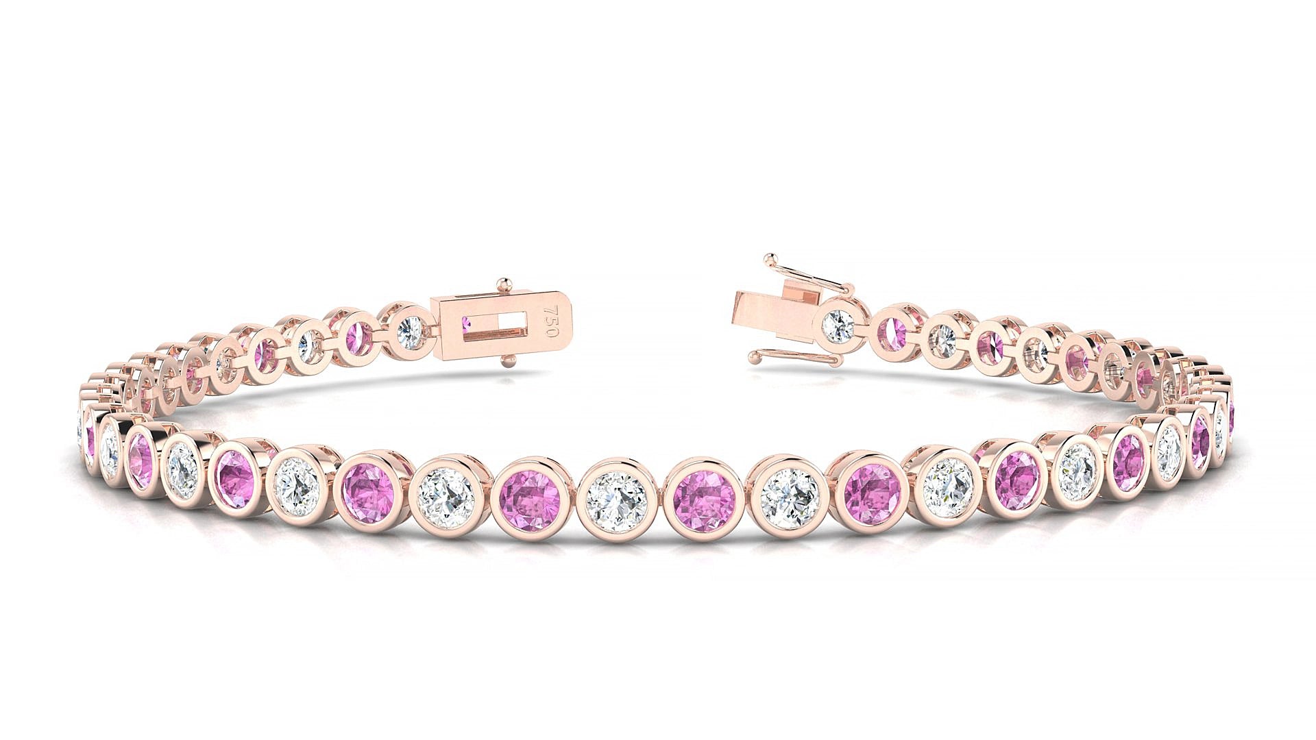 Avila 1-1 | 18k Rose Gold 3 mm Round Natural Pink Sapphire & Diamond 19 cm Tennis Bracelet