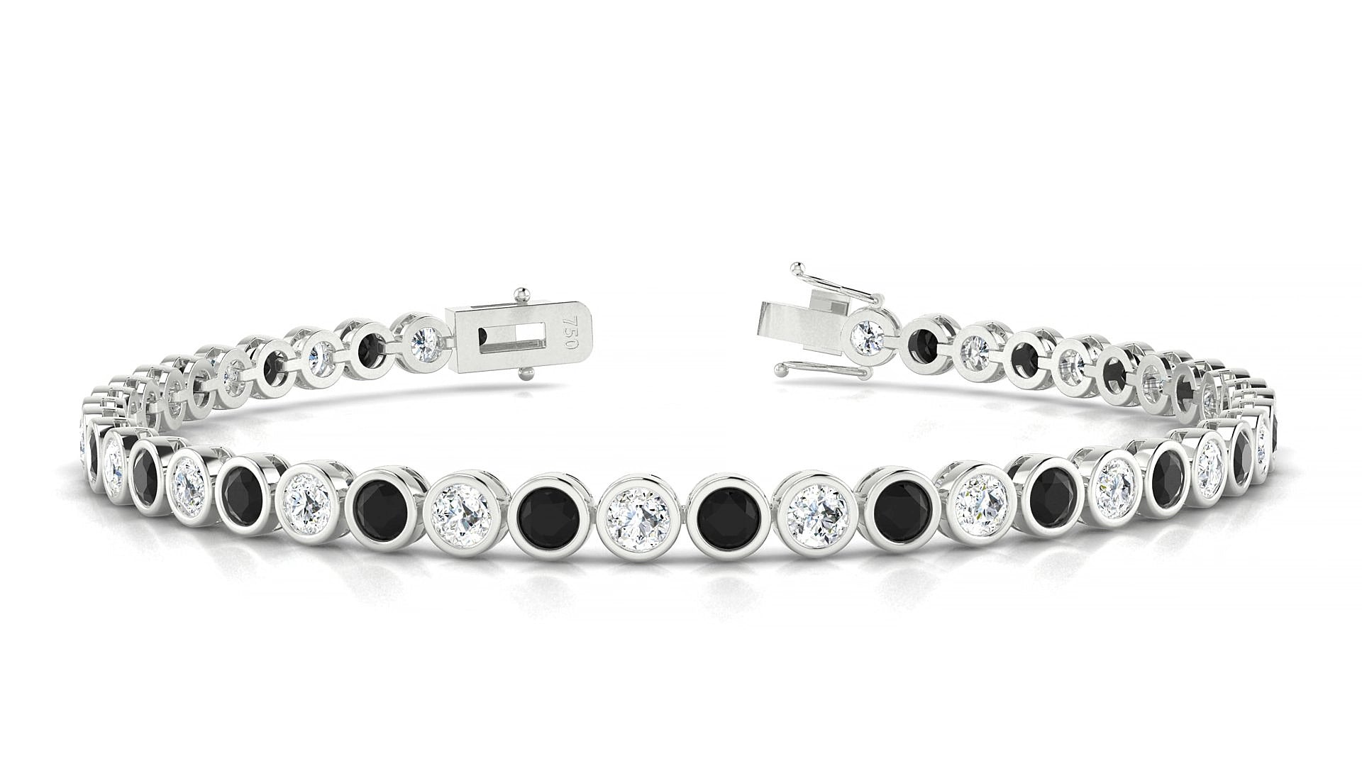 Avila 1-1 | 18k White Gold 3 mm Round Natural Black Diamond & Diamond 15 cm Tennis Bracelet