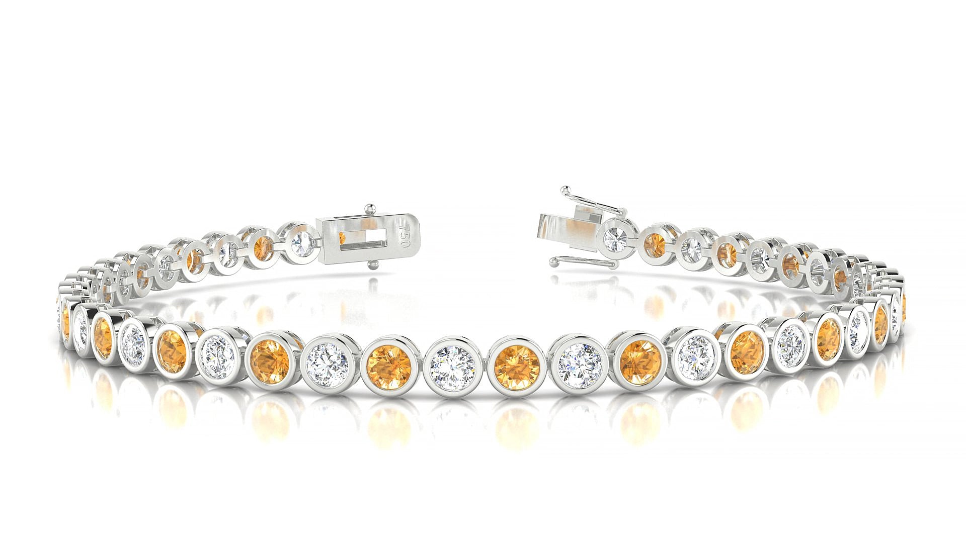 Avila 1-1 | 18k White Gold 3 mm Round Natural Citrine & Diamond 16 cm Tennis Bracelet