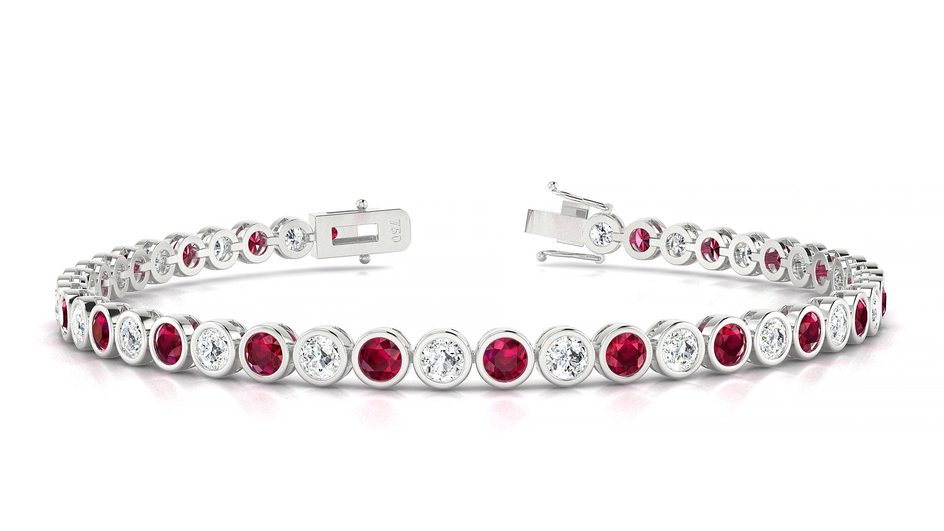 Avila 1-1 | 18k White Gold 3 mm Round Natural Ruby & Diamond 19 cm Tennis Bracelet