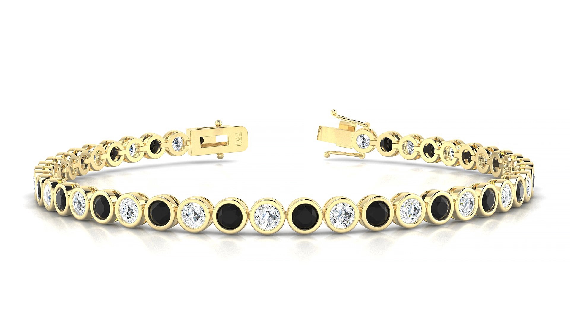 Avila 1-1 | 18k Yellow Gold 3 mm Round Natural Black Diamond & Diamond 15 cm Tennis Bracelet