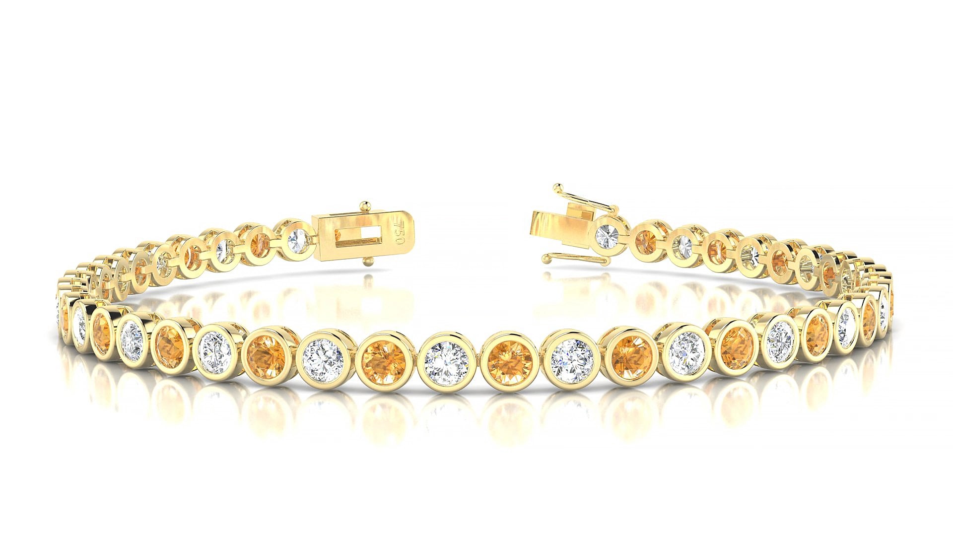 Avila 1-1 | 18k Yellow Gold 3 mm Round Natural Citrine & Diamond 20 cm Tennis Bracelet