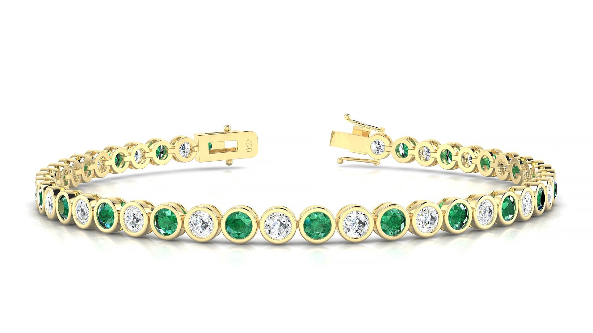 Avila 1-1 | 18k Yellow Gold 3 mm Round Natural Emerald & Diamond 20 cm Tennis Bracelet