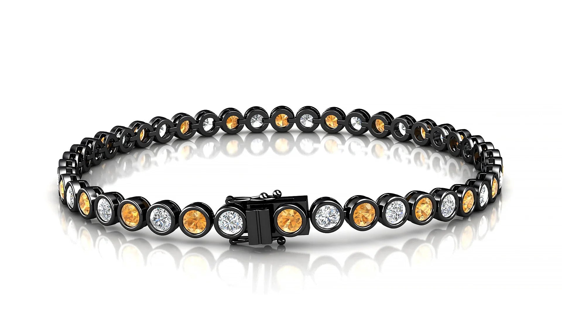 Avila 1-1 | 18k Black Gold 3 mm Round Natural Citrine & Diamond Tennis Bracelet