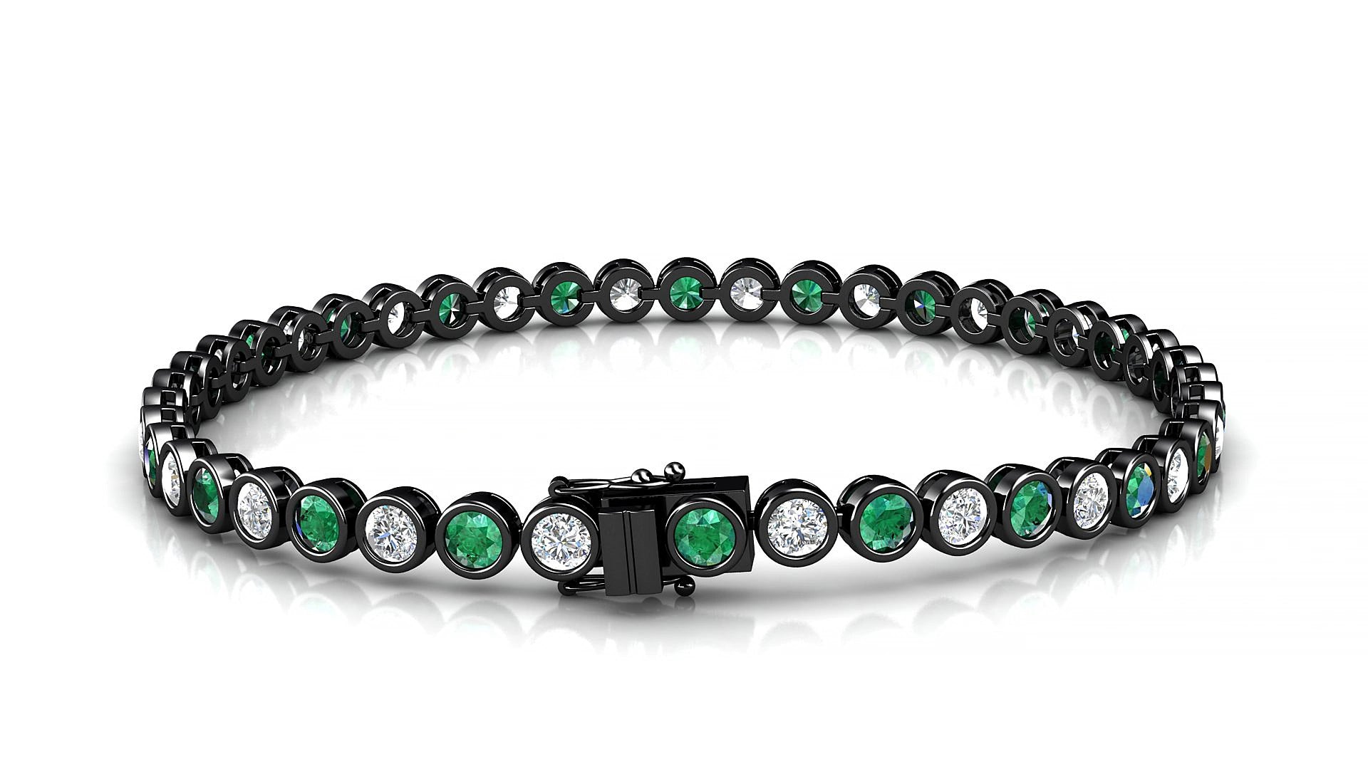 Avila 1-1 | 18k Black Gold 3 mm Round Natural Emerald & Diamond 15 cm Tennis Bracelet