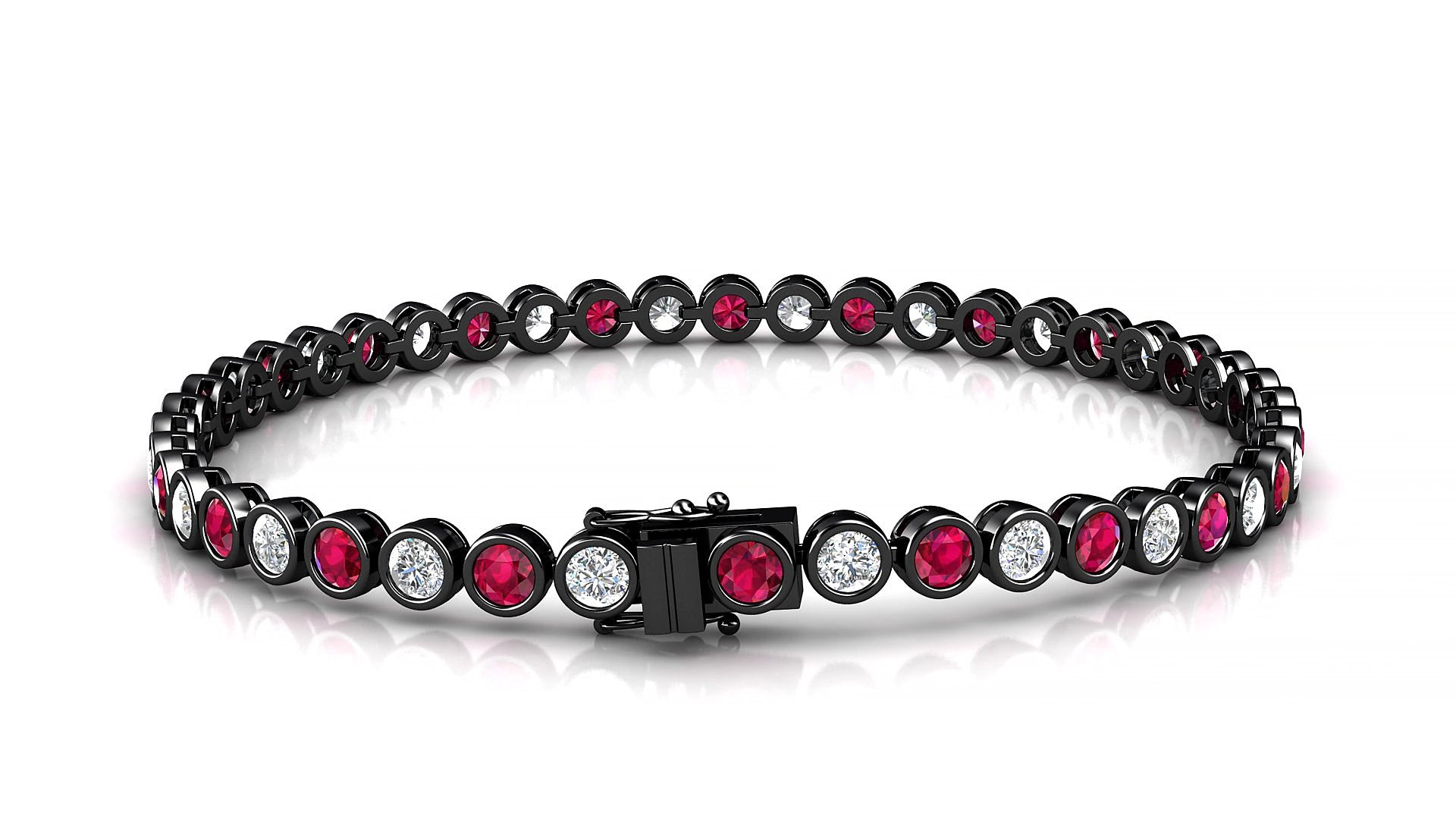 Avila 1-1 | 18k Black Gold 3 mm Round Natural Ruby & Diamond 20 cm Tennis Bracelet