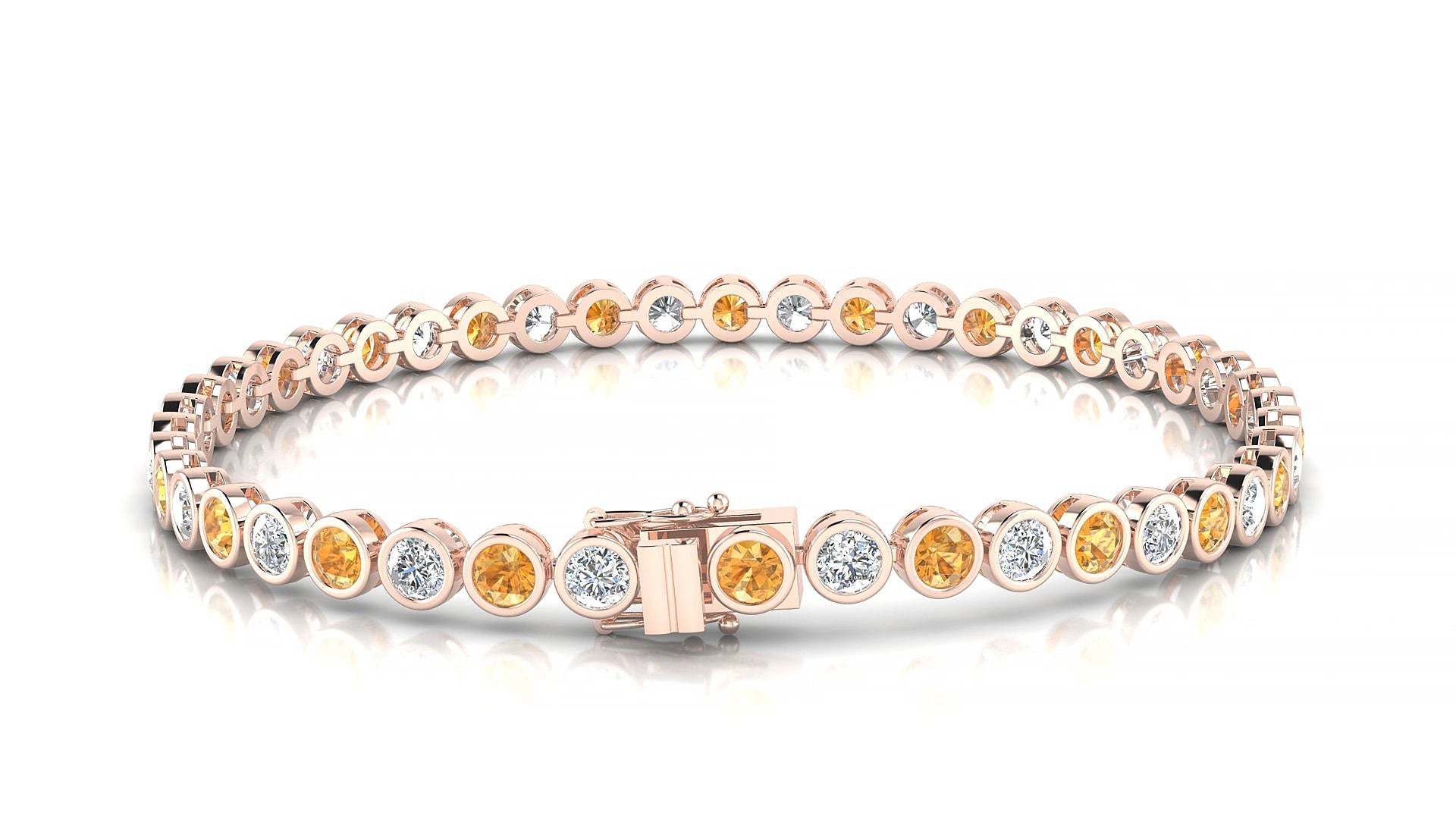 Avila 1-1 | 18k Rose Gold 3 mm Round Natural Citrine & Diamond 16 cm Tennis Bracelet