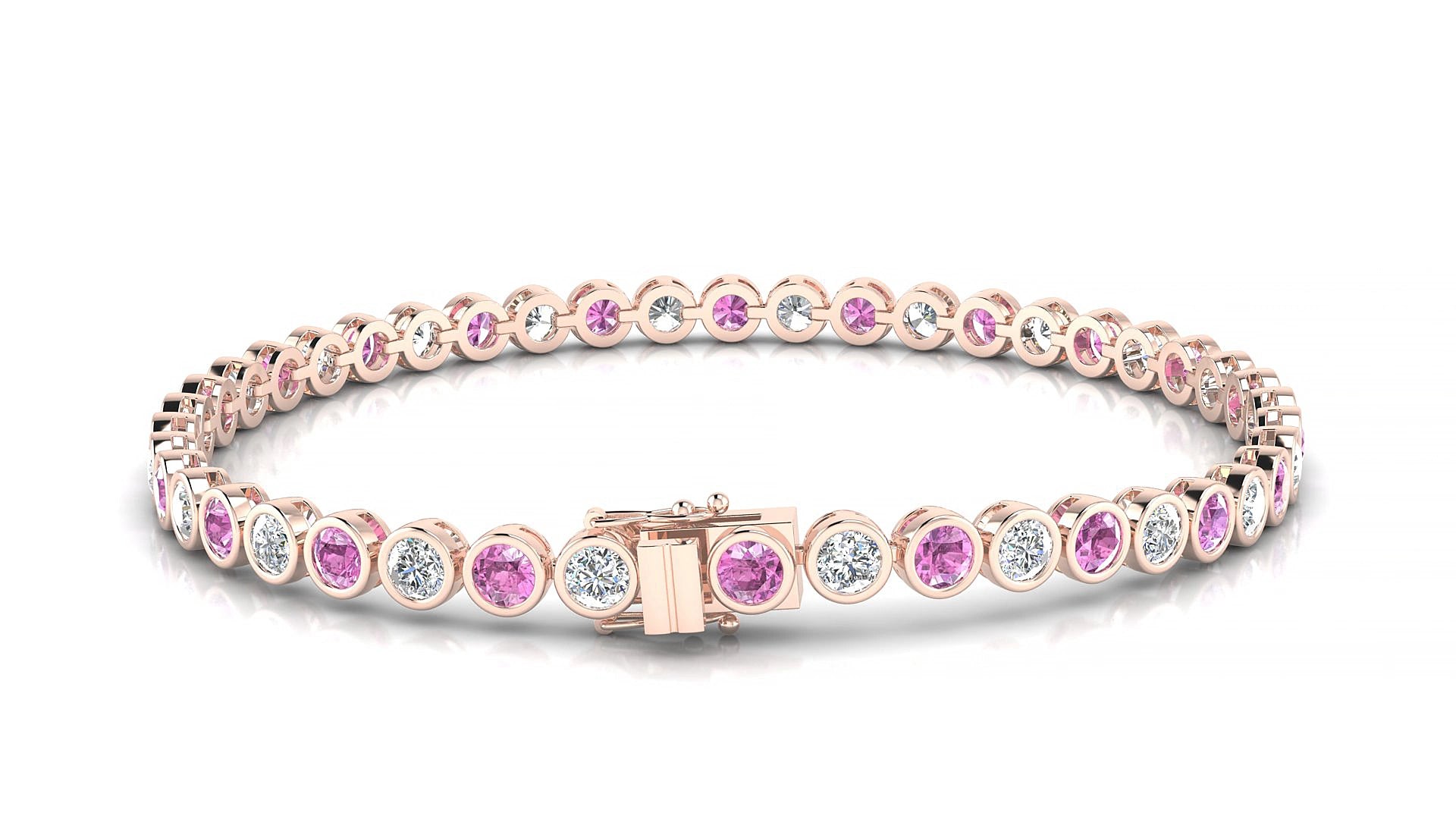 Avila 1-1 | 18k Rose Gold 3 mm Round Natural Pink Sapphire & Diamond 15 cm Tennis Bracelet