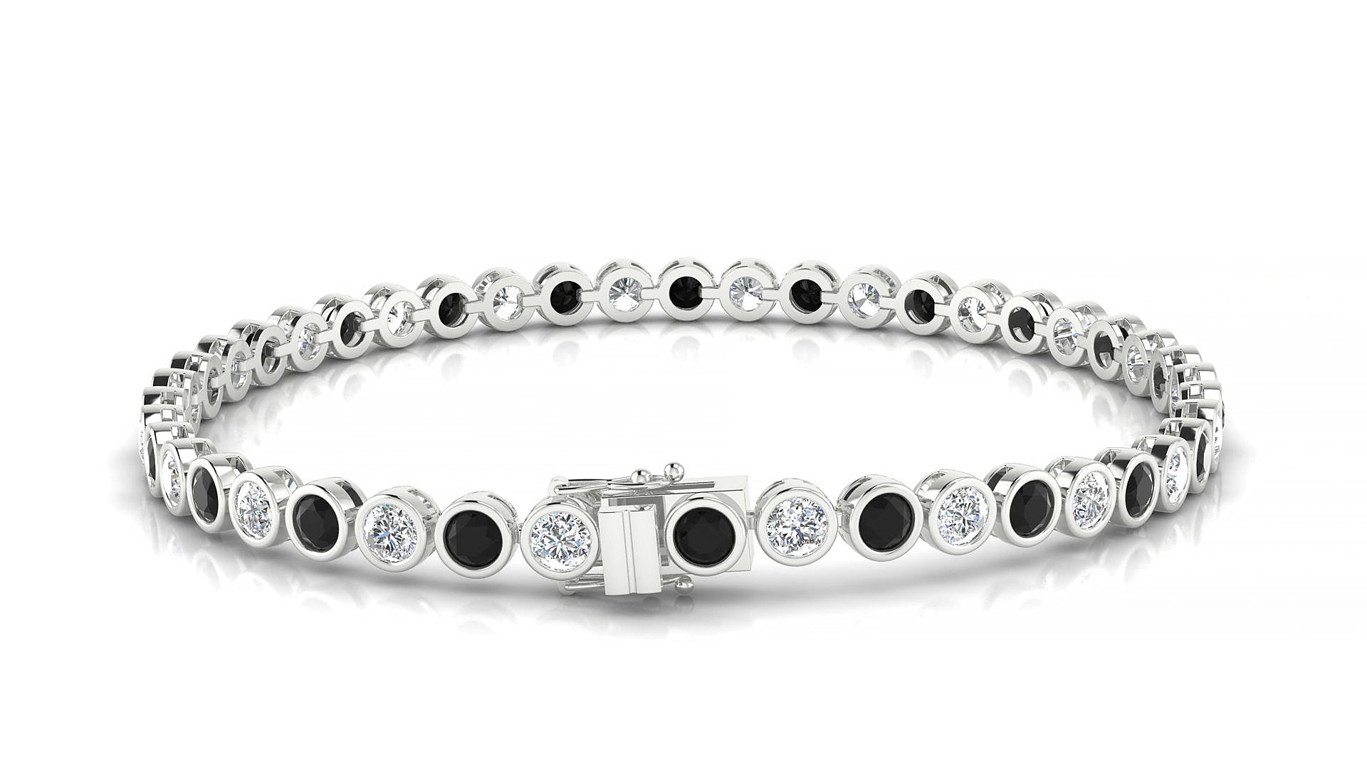 Avila 1-1 | 18k White Gold 3 mm Round Natural Black Diamond & Diamond 15 cm Tennis Bracelet