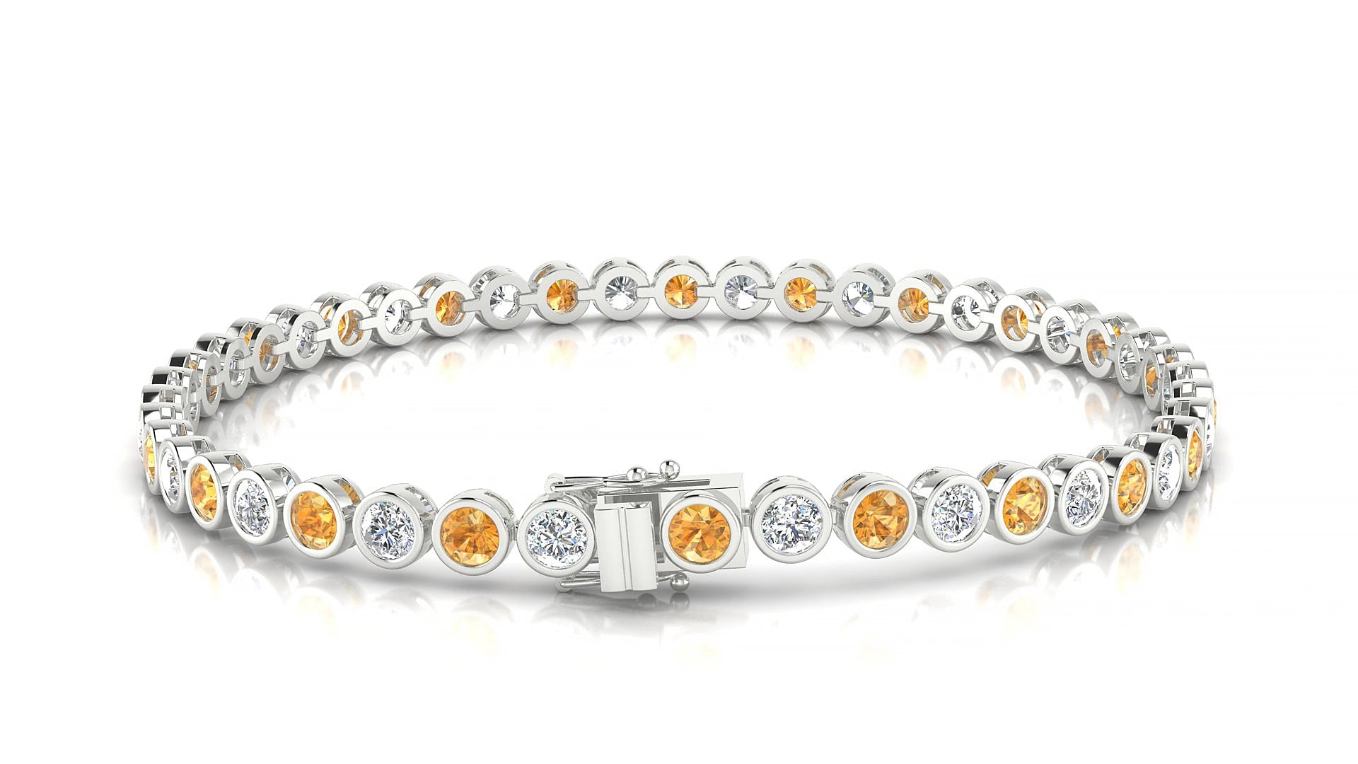 Avila 1-1 | 18k White Gold 3 mm Round Natural Citrine & Diamond 15 cm Tennis Bracelet
