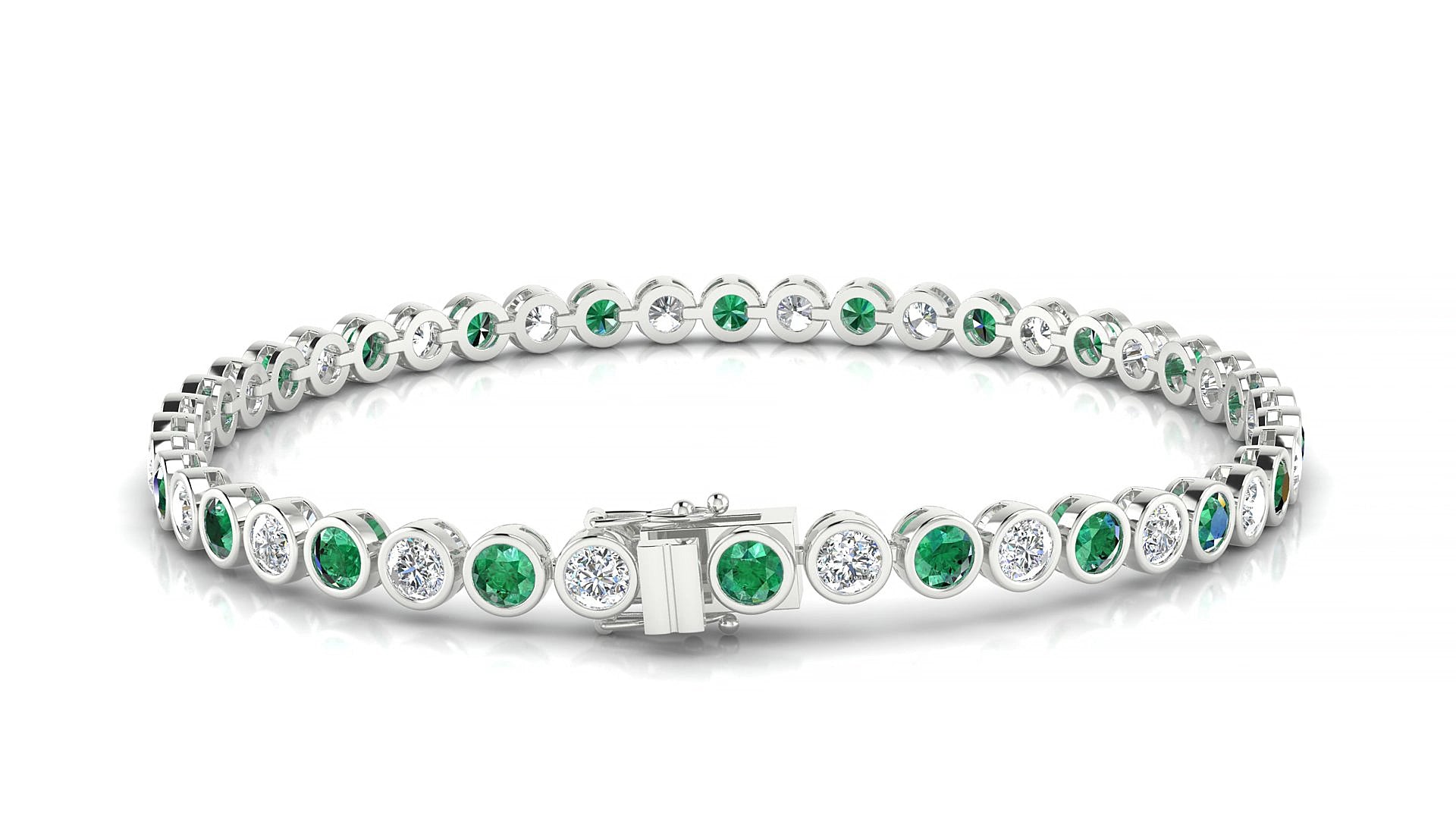 Avila 1-1 | 18k White Gold 3 mm Round Natural Emerald & Diamond 17 cm Tennis Bracelet