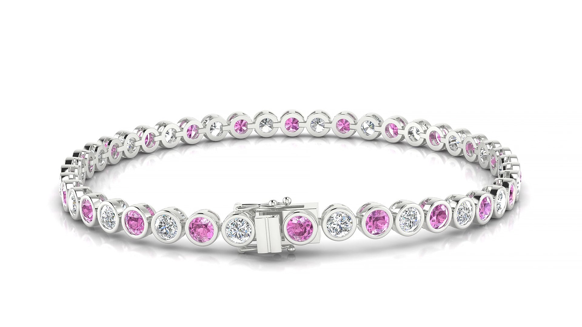 Avila 1-1 | 18k White Gold 3 mm Round Natural Pink Sapphire & Diamond 16 cm Tennis Bracelet
