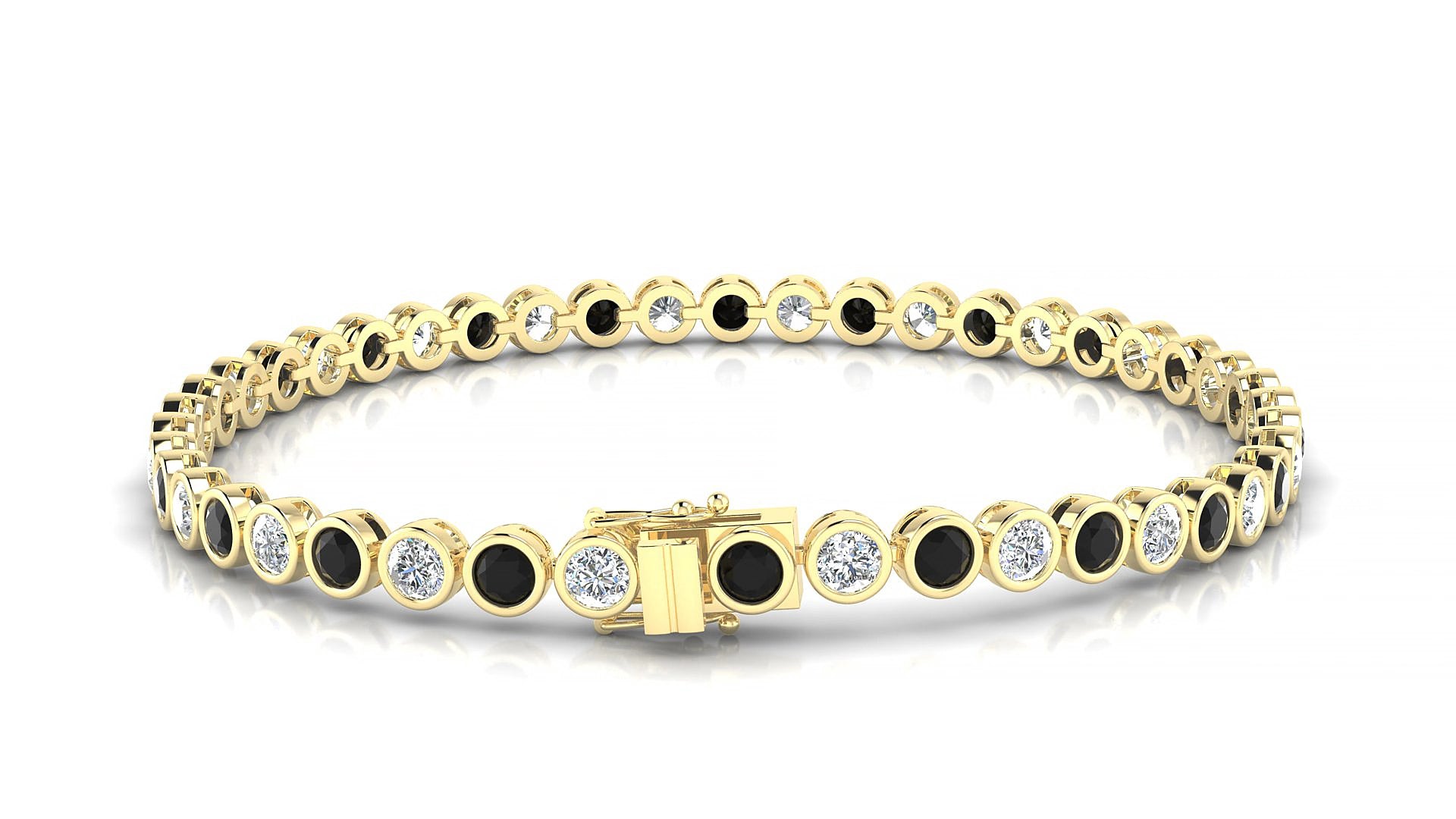 Avila 1-1 | 18k Yellow Gold 3 mm Round Natural Black Diamond & Diamond 15 cm Tennis Bracelet