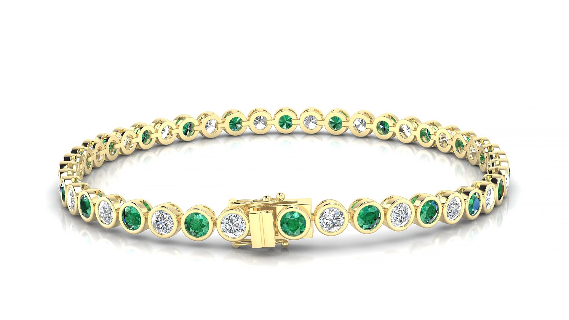 Avila 1-1 | 18k Yellow Gold 3 mm Round Natural Emerald & Diamond 15 cm Tennis Bracelet