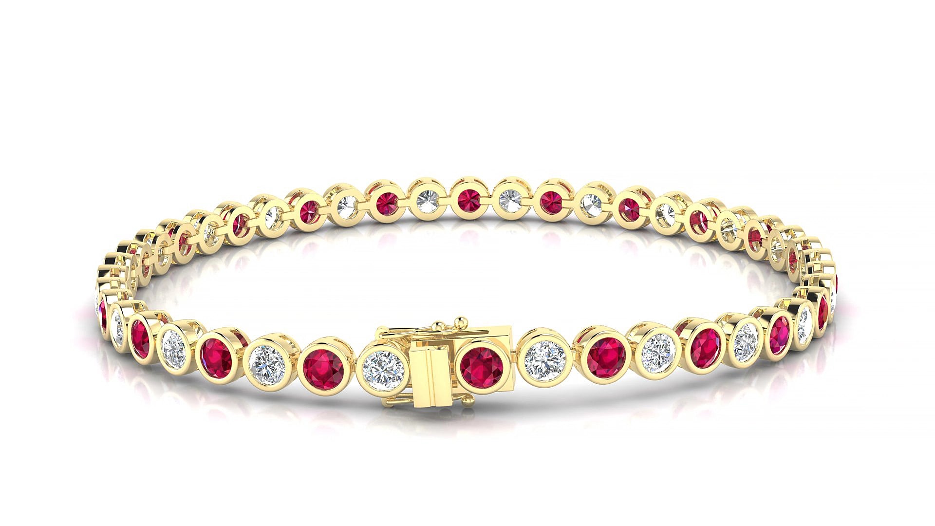 Avila 1-1 | 18k Yellow Gold 3 mm Round Natural Ruby & Diamond 15 cm Tennis Bracelet