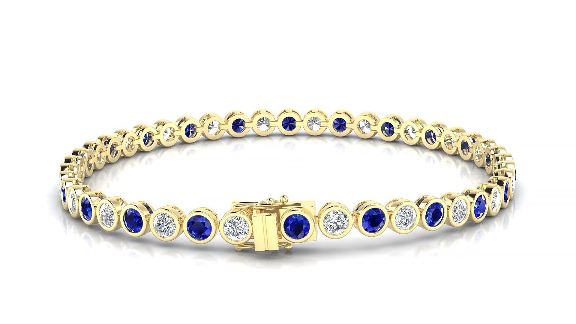 Avila 1-1 | 18k Yellow Gold 3 mm Round Natural Sapphire & Diamond 18 cm Tennis Bracelet