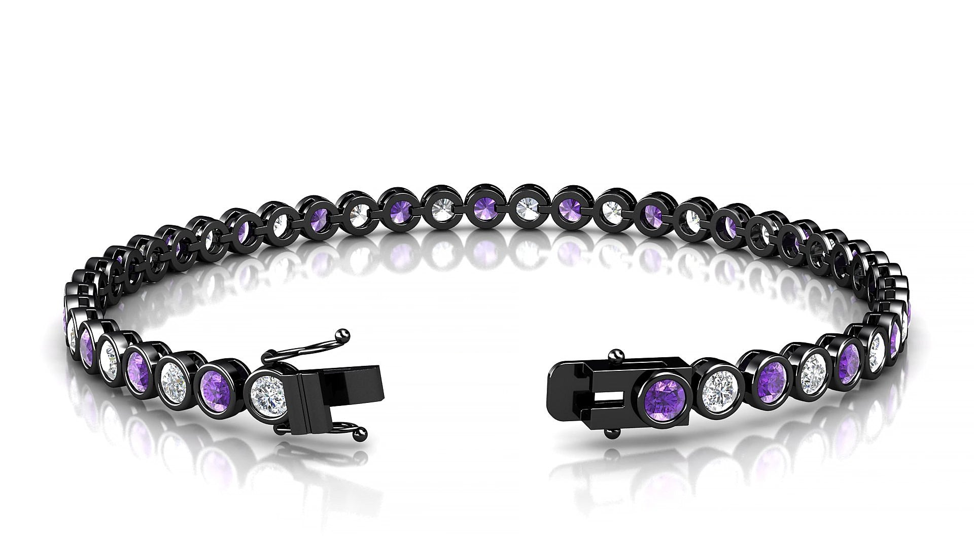 Avila 1-1 | 18k Black Gold 3 mm Round Natural Amethyst & Diamond 16 cm Tennis Bracelet
