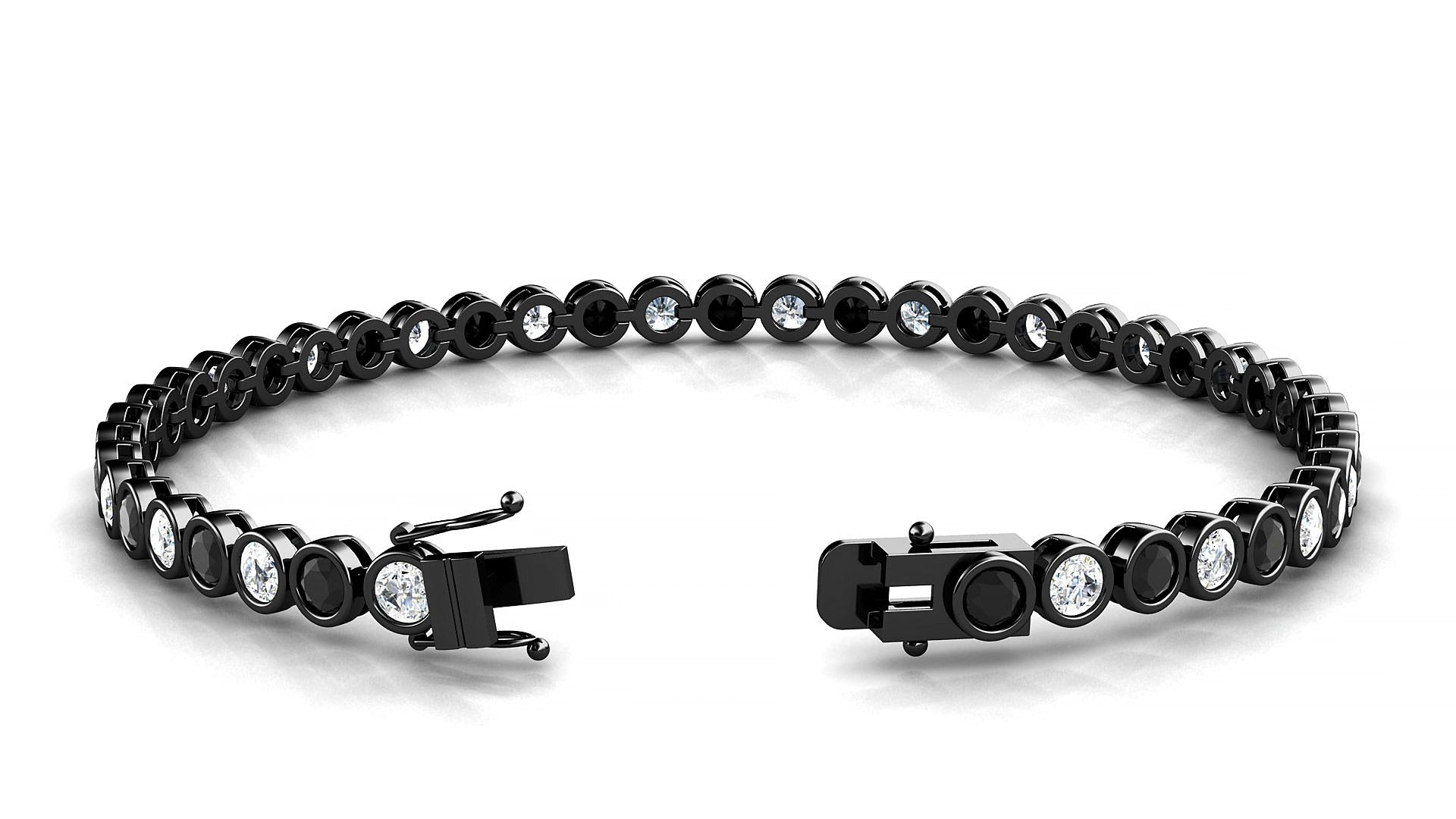 Avila 1-1 | 18k Black Gold 3 mm Round Natural Black Diamond & Diamond 15 cm Tennis Bracelet