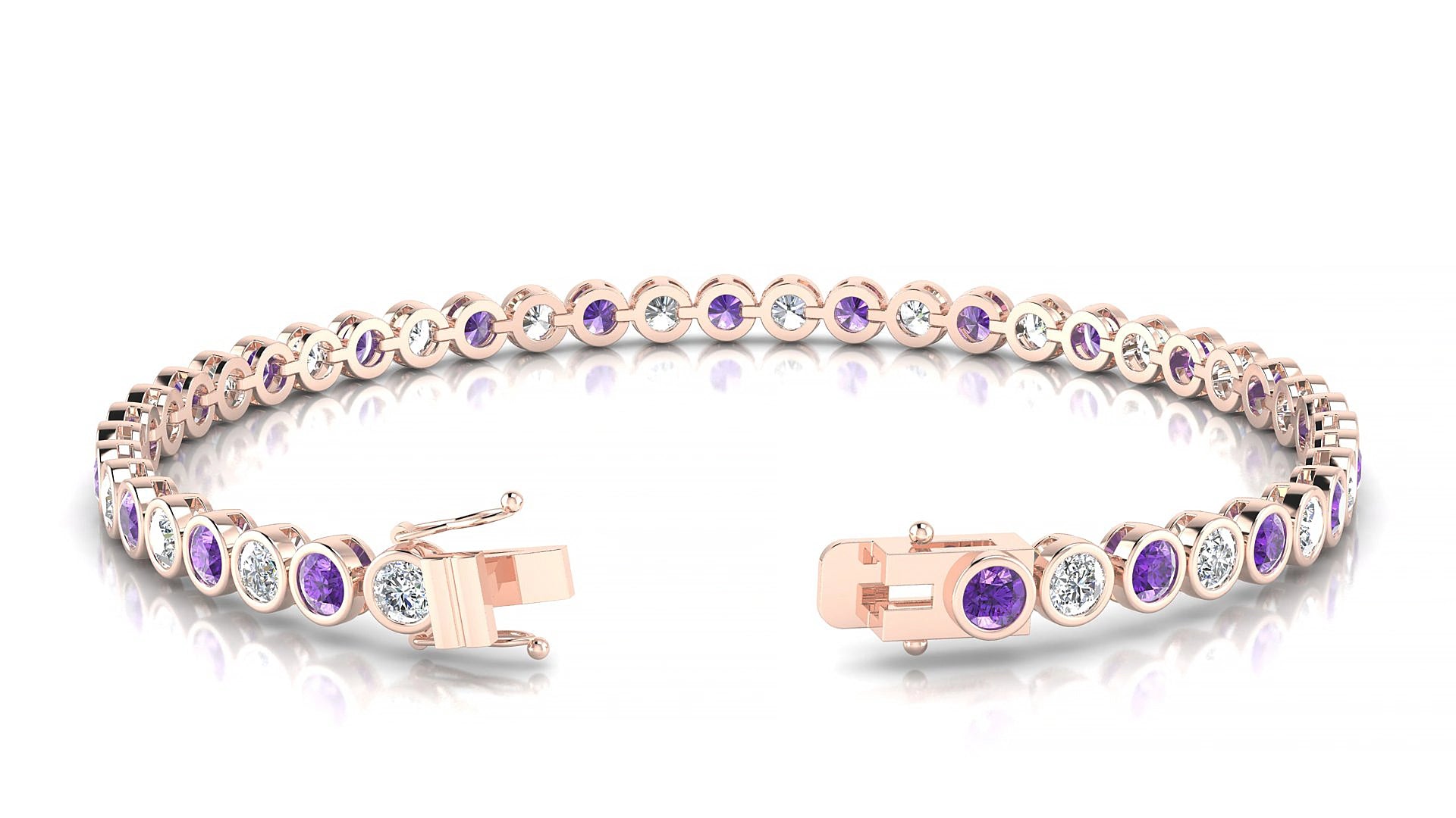 Avila 1-1 | 18k Rose Gold 3 mm Round Natural Amethyst & Diamond 15 cm Tennis Bracelet