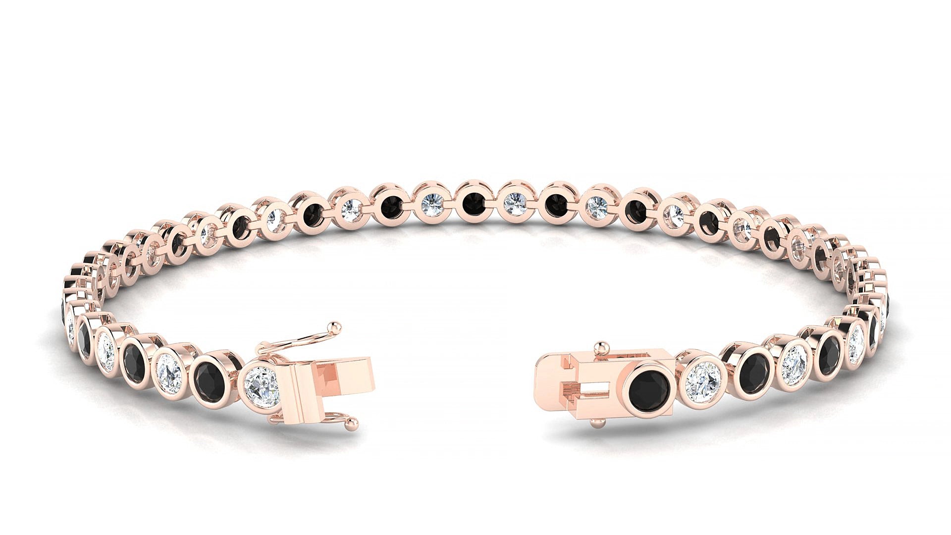 Avila 1-1 | 18k Rose Gold 3 mm Round Natural Black Diamond & Diamond 15 cm Tennis Bracelet