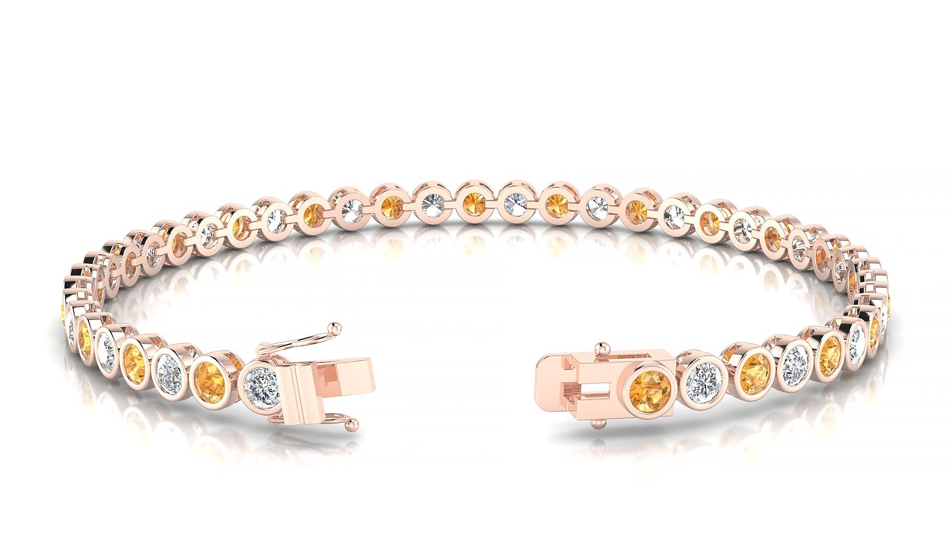 Avila 1-1 | 18k Rose Gold 3 mm Round Natural Citrine & Diamond 15 cm Tennis Bracelet