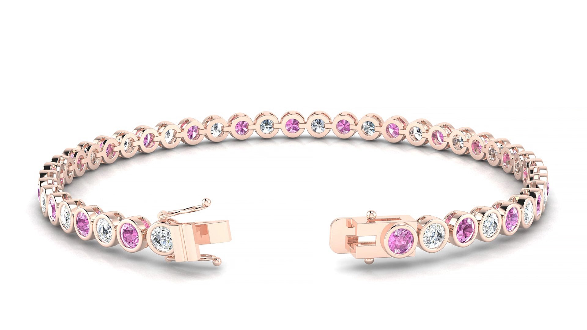 Avila 1-1 | 18k Rose Gold 3 mm Round Natural Pink Sapphire & Diamond 15 cm Tennis Bracelet