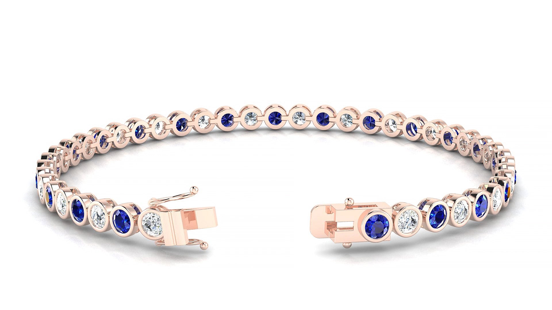 Avila 1-1 | 18k Rose Gold 3 mm Round Natural Sapphire & Diamond 15 cm Tennis Bracelet