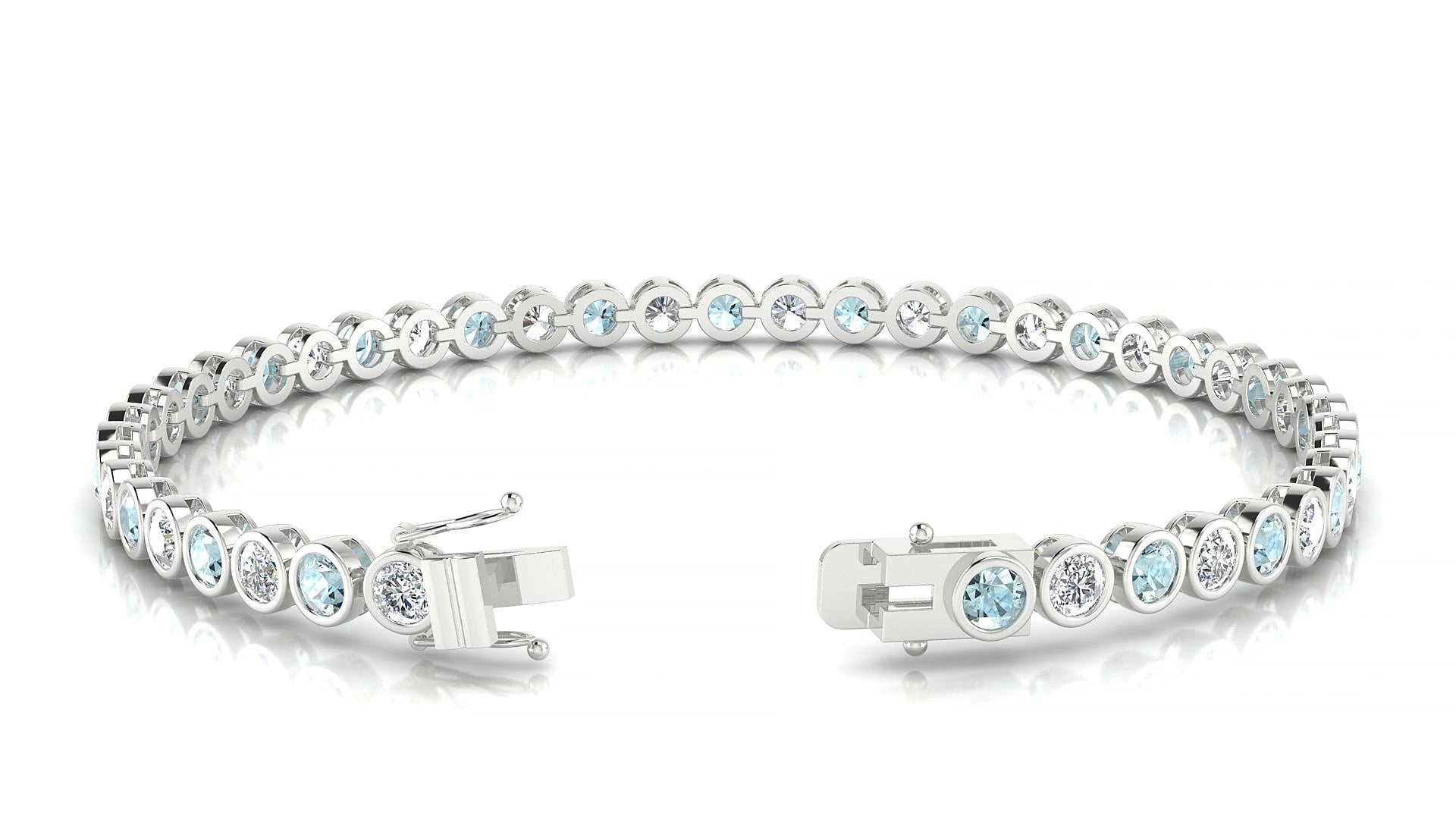 Avila 1-1 | 18k White Gold 3 mm Round Natural Aquamarine & Diamond 19 cm Tennis Bracelet
