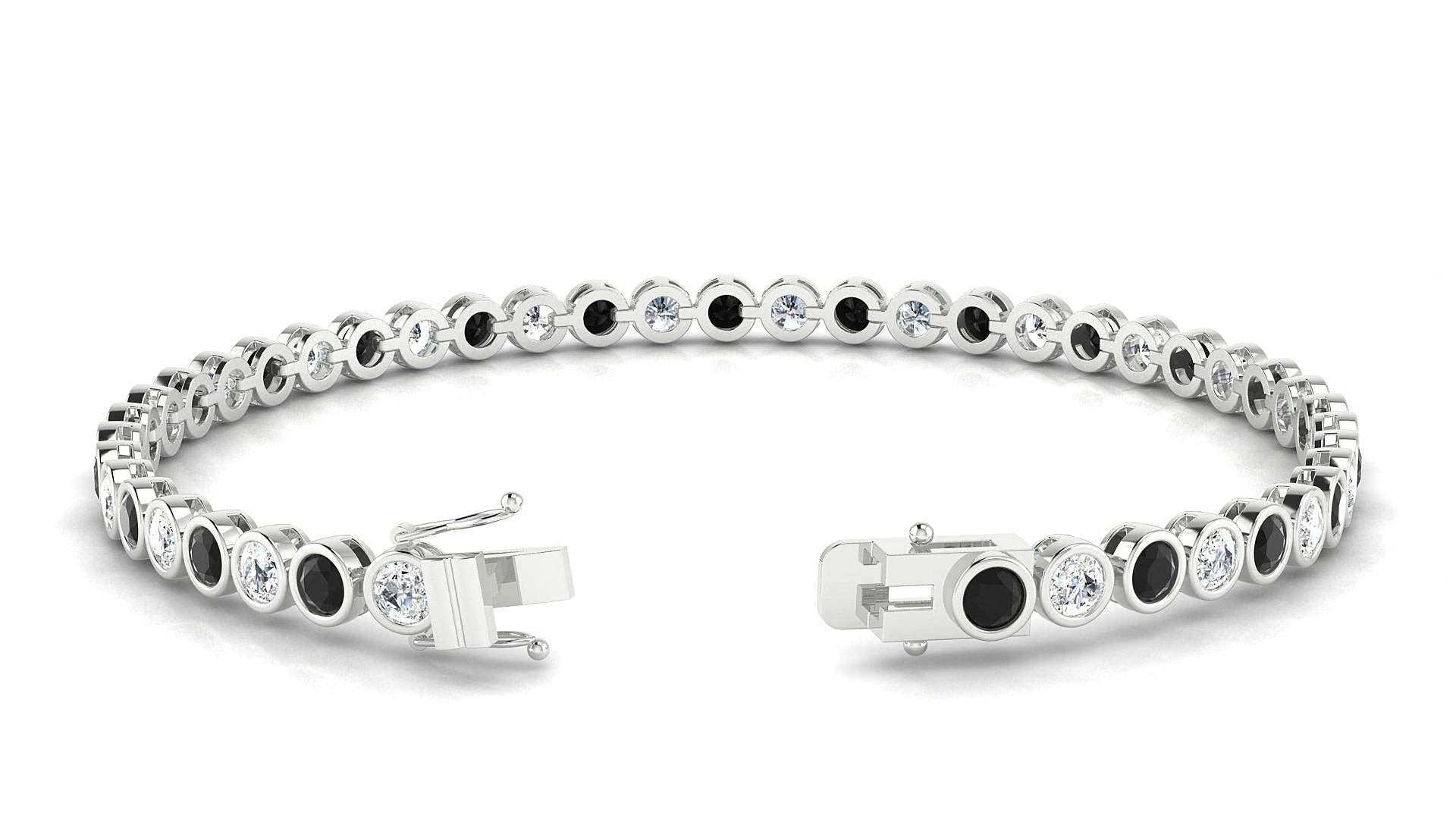 Avila 1-1 | 18k White Gold 3 mm Round Natural Black Diamond & Diamond 15 cm Tennis Bracelet
