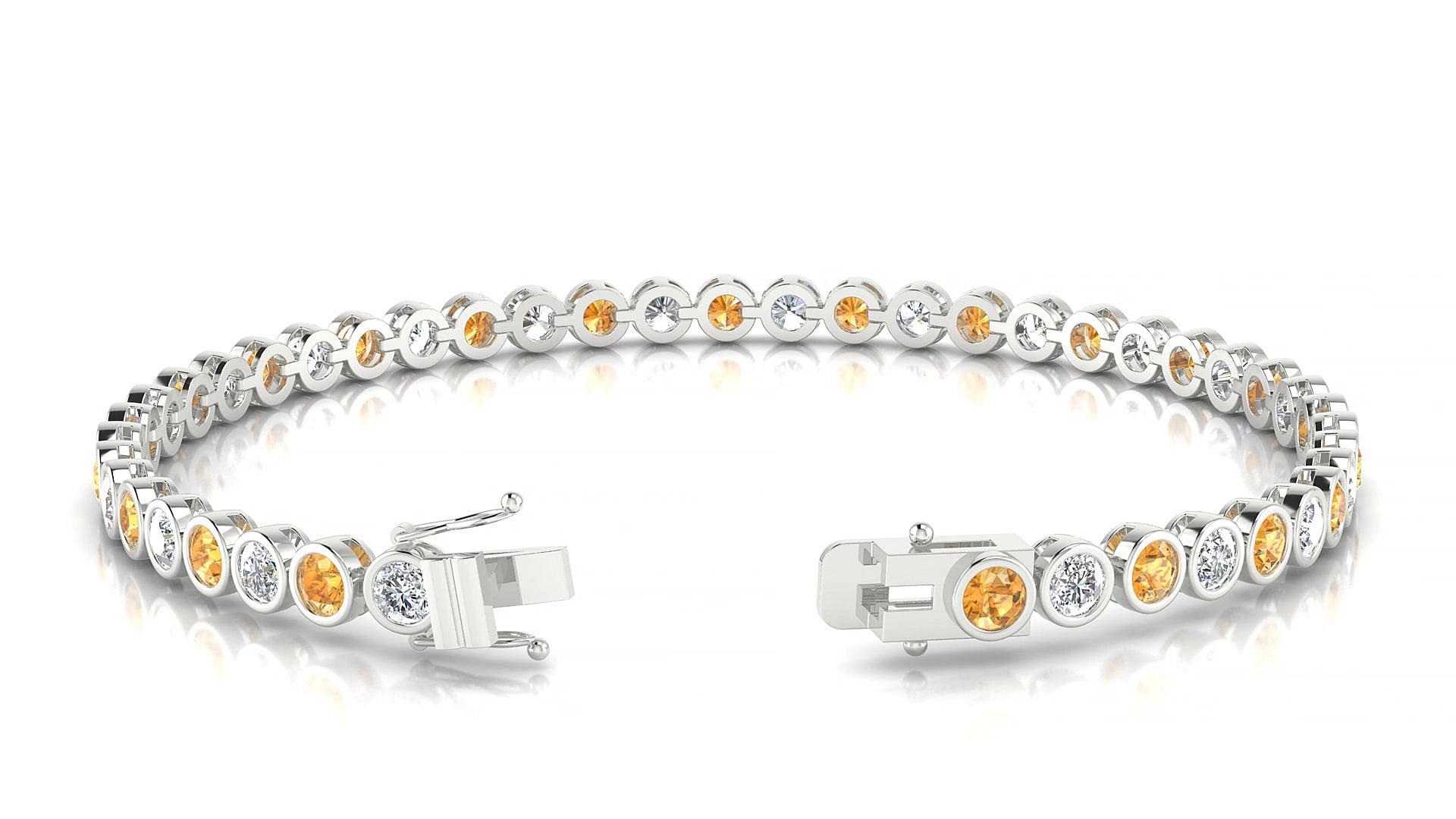 Avila 1-1 | 18k White Gold 3 mm Round Natural Citrine & Diamond 15 cm Tennis Bracelet
