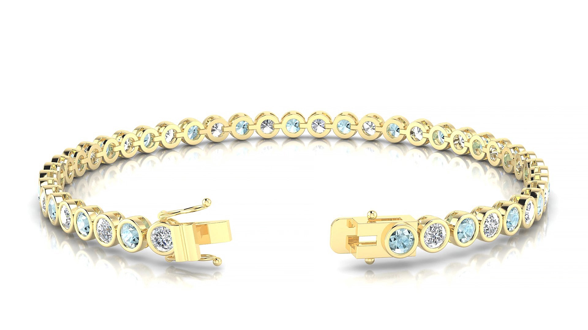 Avila 1-1 | 18k Yellow Gold 3 mm Round Natural Aquamarine & Diamond 16 cm Tennis Bracelet